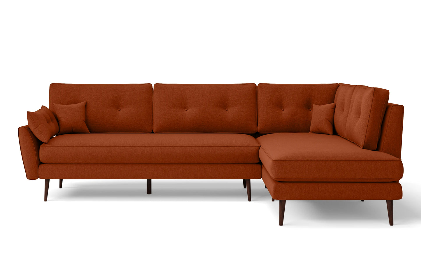 Avellino 3 Seater Right Hand Facing Chaise Lounge Corner Sofa Orange Linen Fabric