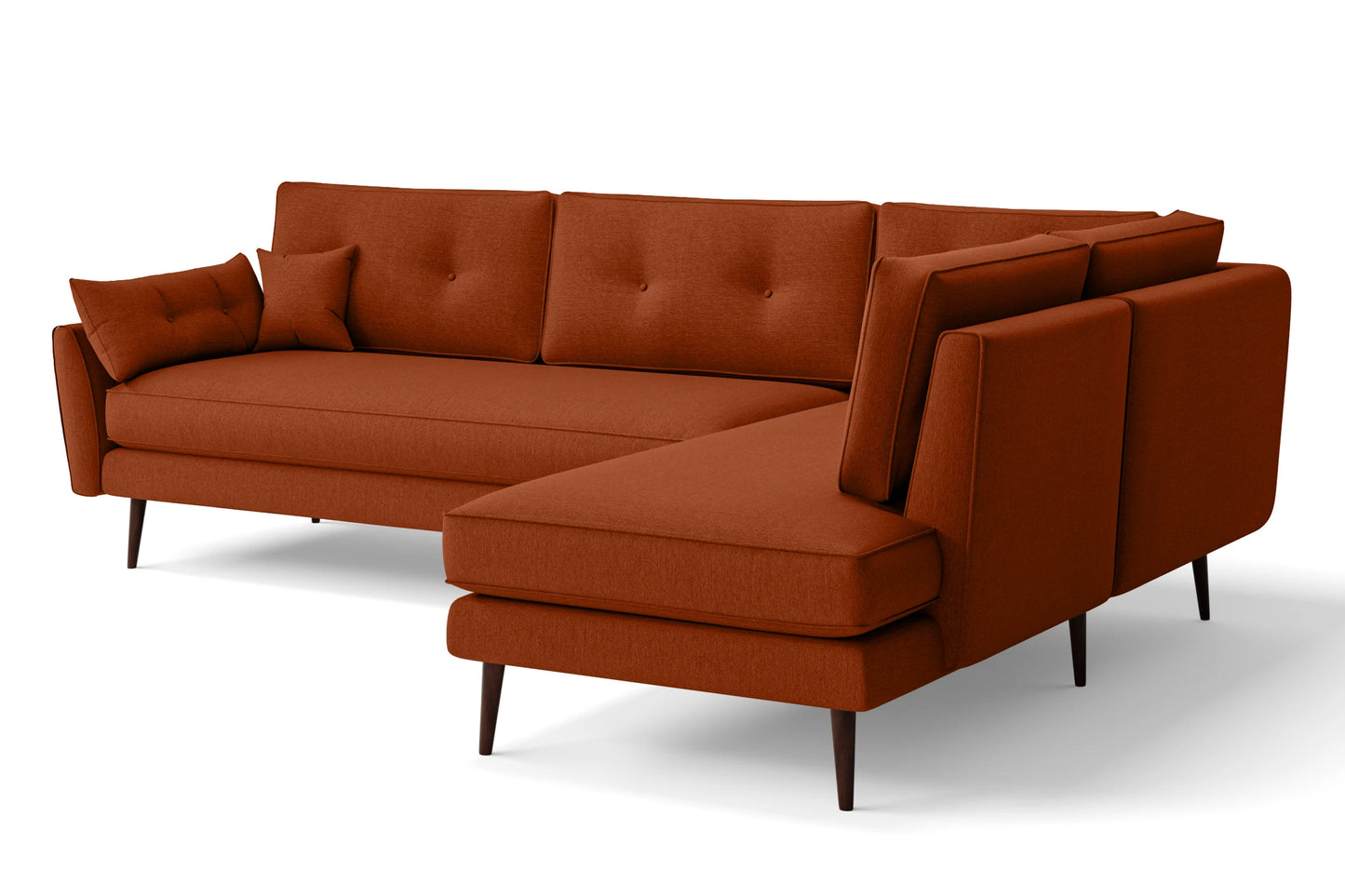 Avellino 3 Seater Right Hand Facing Chaise Lounge Corner Sofa Orange Linen Fabric