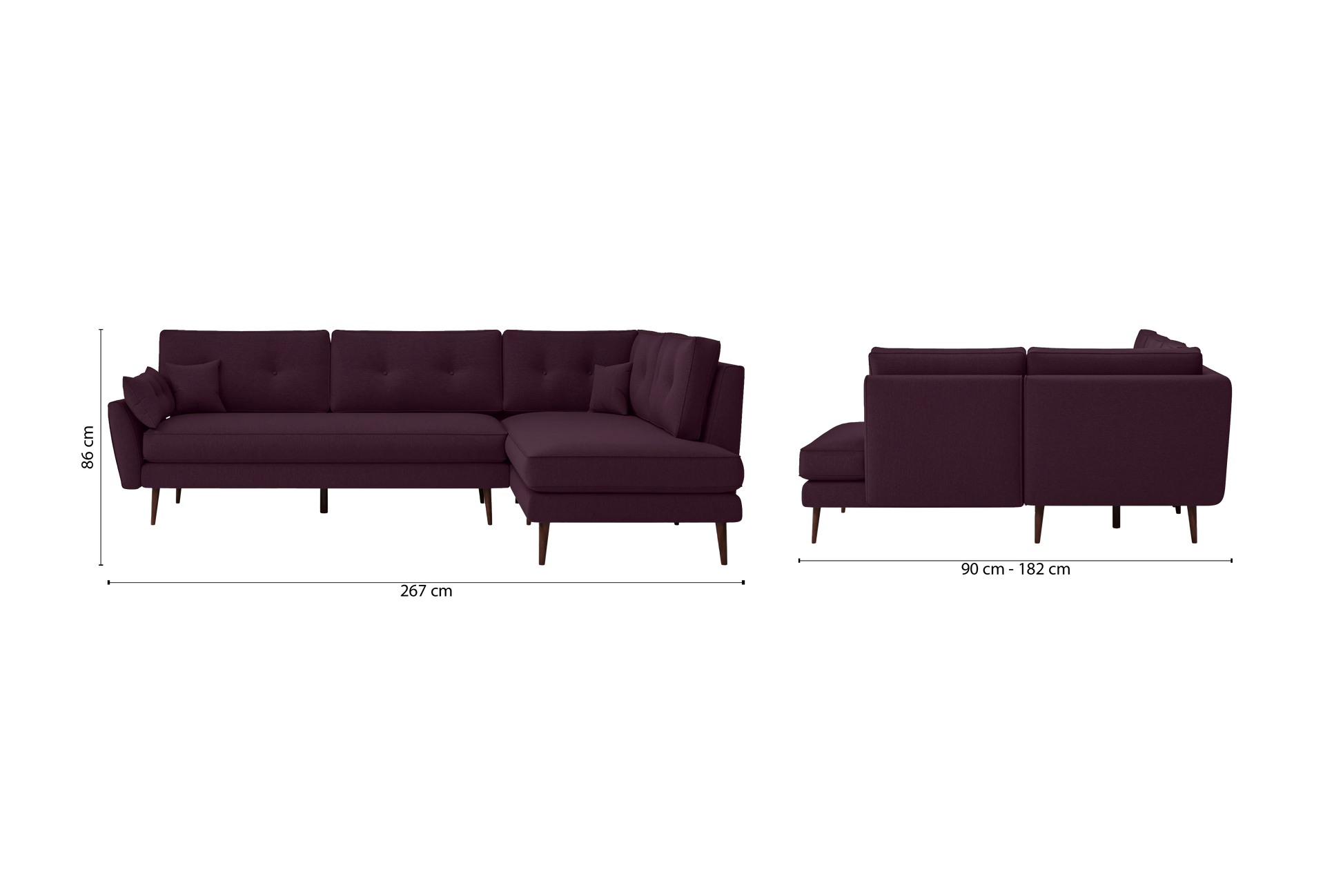 Avellino 3 Seater Right Hand Facing Chaise Lounge Corner Sofa Purple Linen Fabric