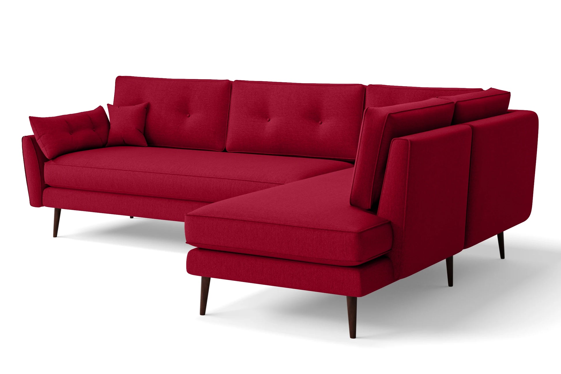 Avellino 3 Seater Right Hand Facing Chaise Lounge Corner Sofa Red Linen Fabric