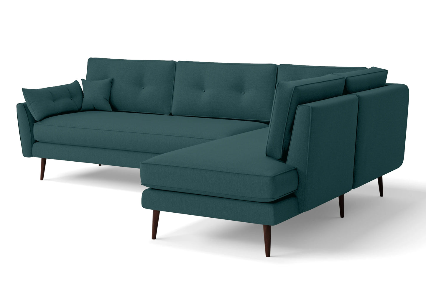 Avellino 3 Seater Right Hand Facing Chaise Lounge Corner Sofa Teal Linen Fabric