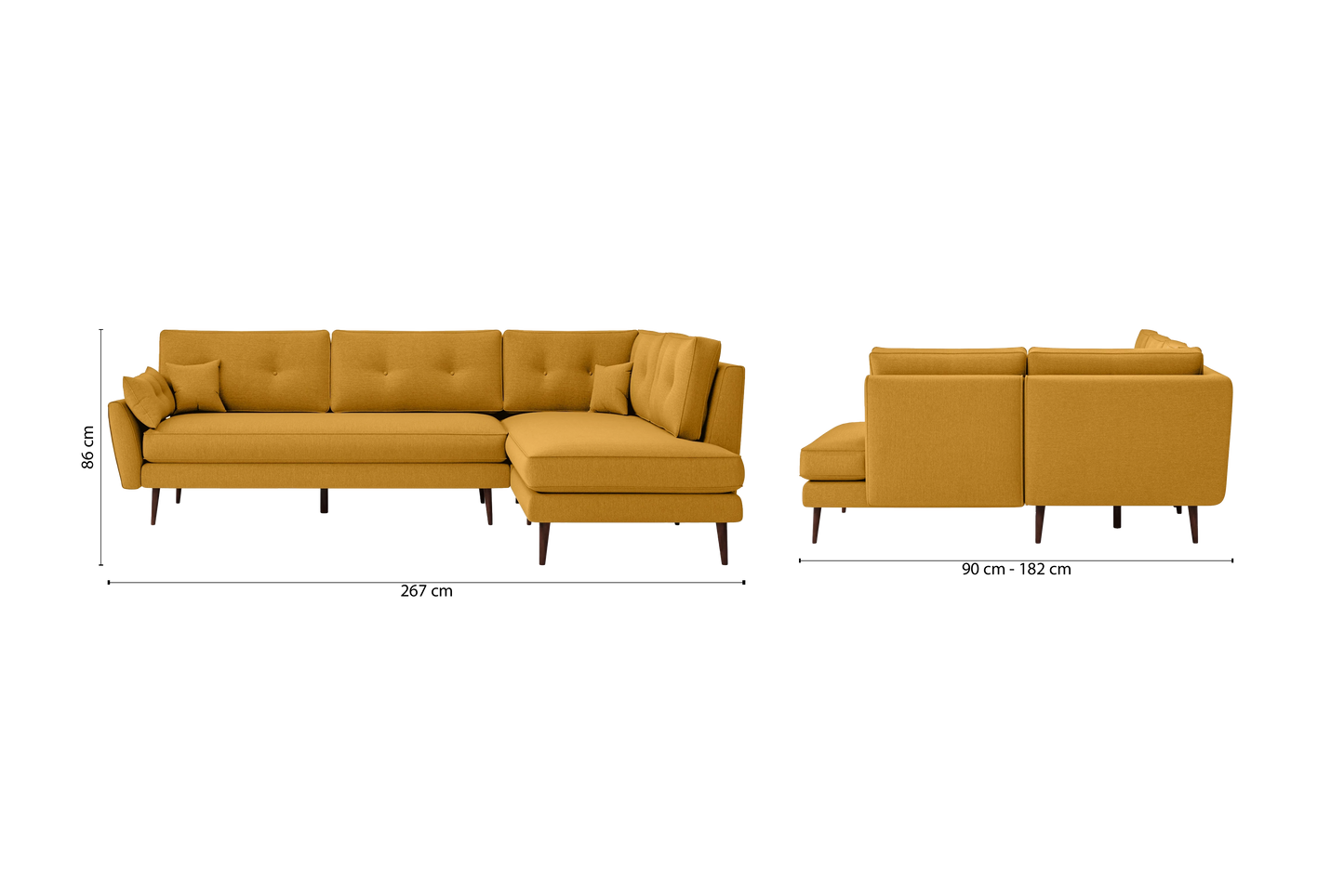 Avellino 3 Seater Right Hand Facing Chaise Lounge Corner Sofa Yellow Linen Fabric