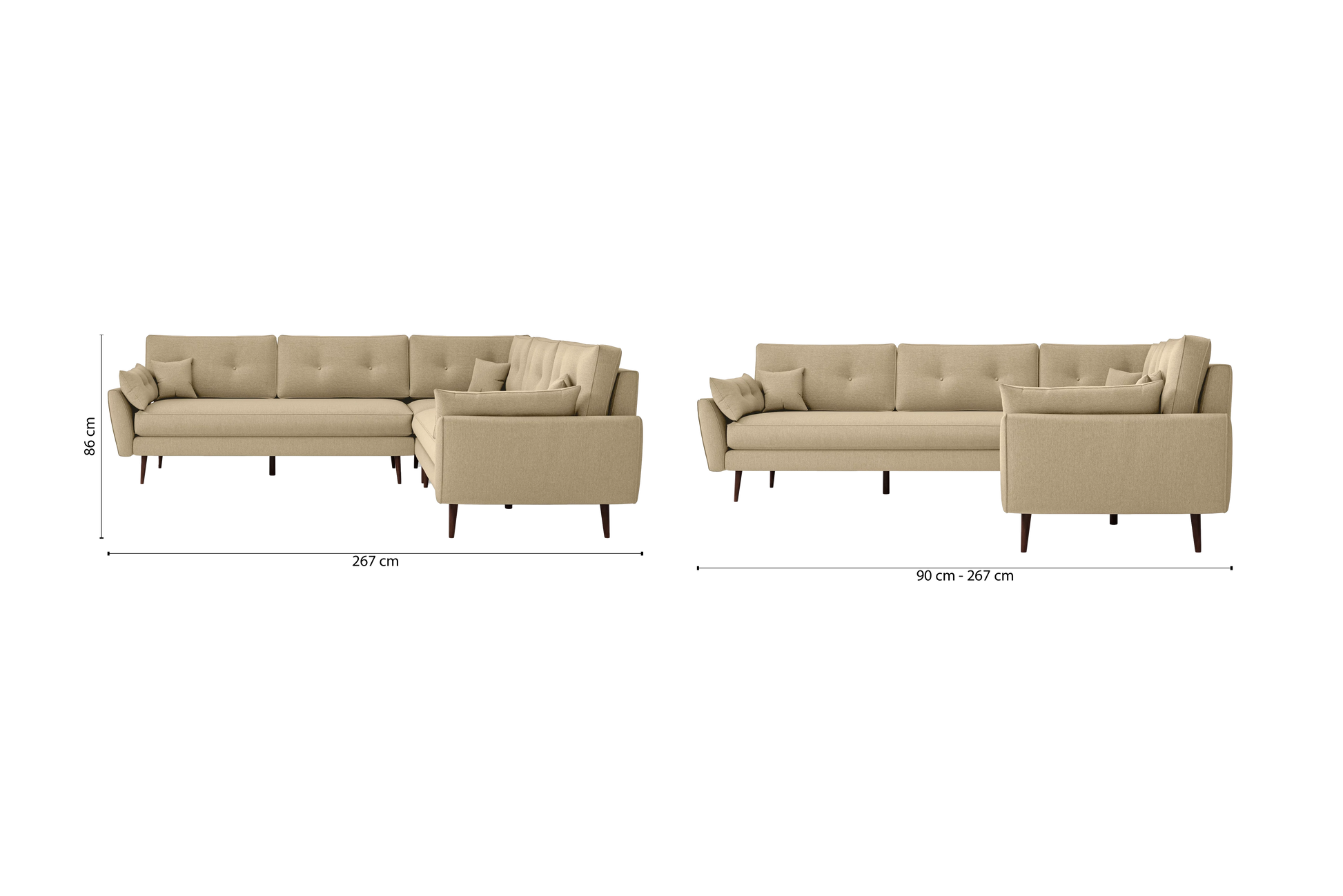 Avellino 5 Seater Corner Sofa Beige Linen Fabric