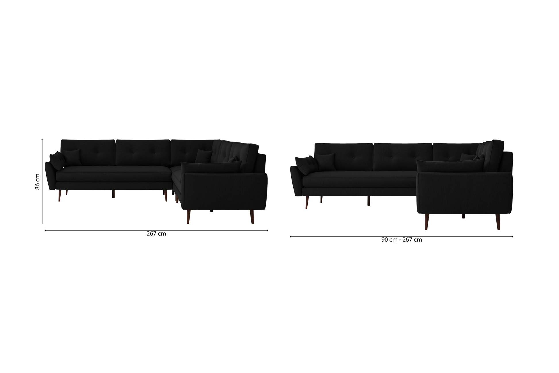 Avellino 5 Seater Corner Sofa Black Linen Fabric