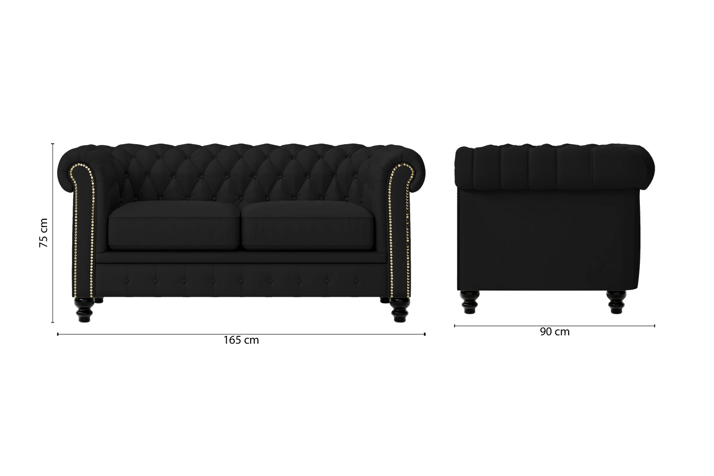 Aversa 2 Seater Sofa Black Leather