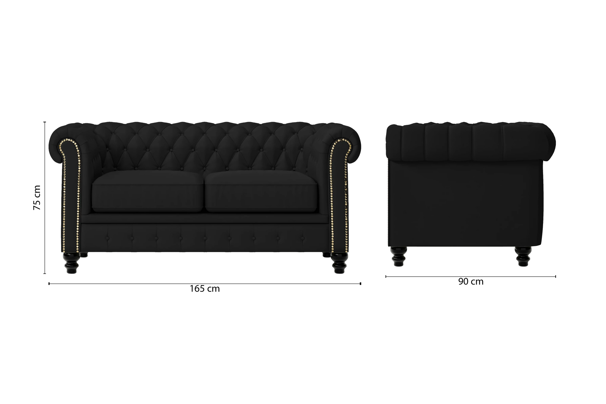 Aversa 2 Seater Sofa Black Leather