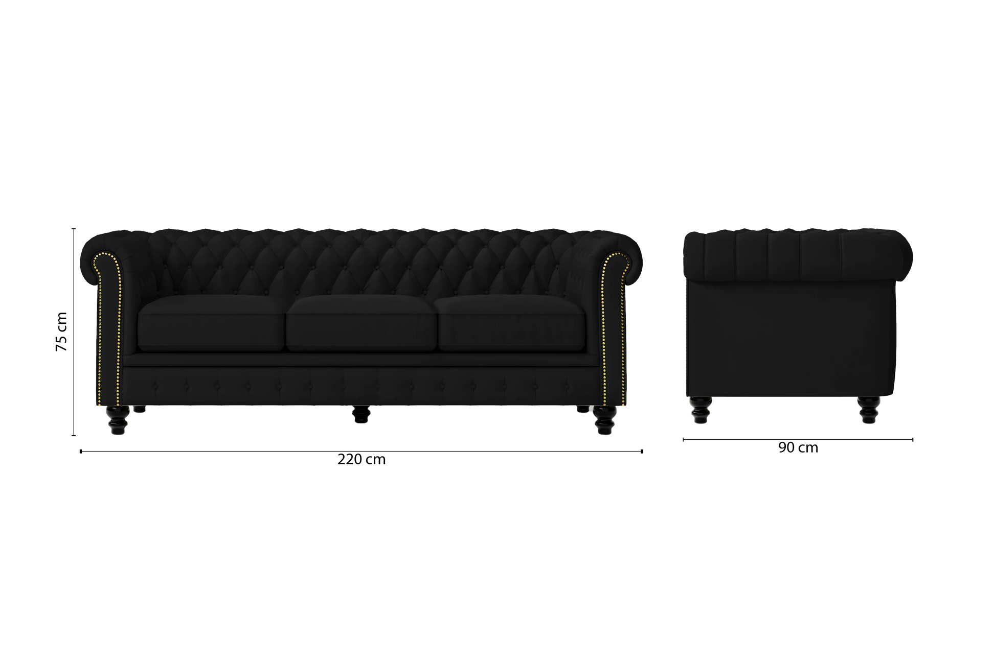 Aversa 3 Seater Sofa Black Leather