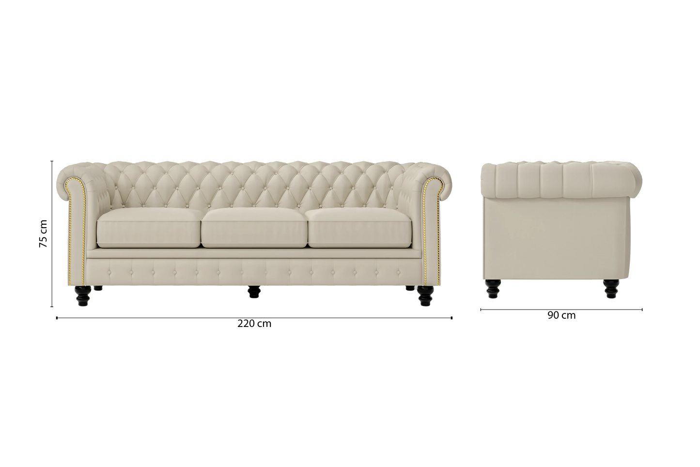 Aversa 3 Seater Sofa Cream Leather