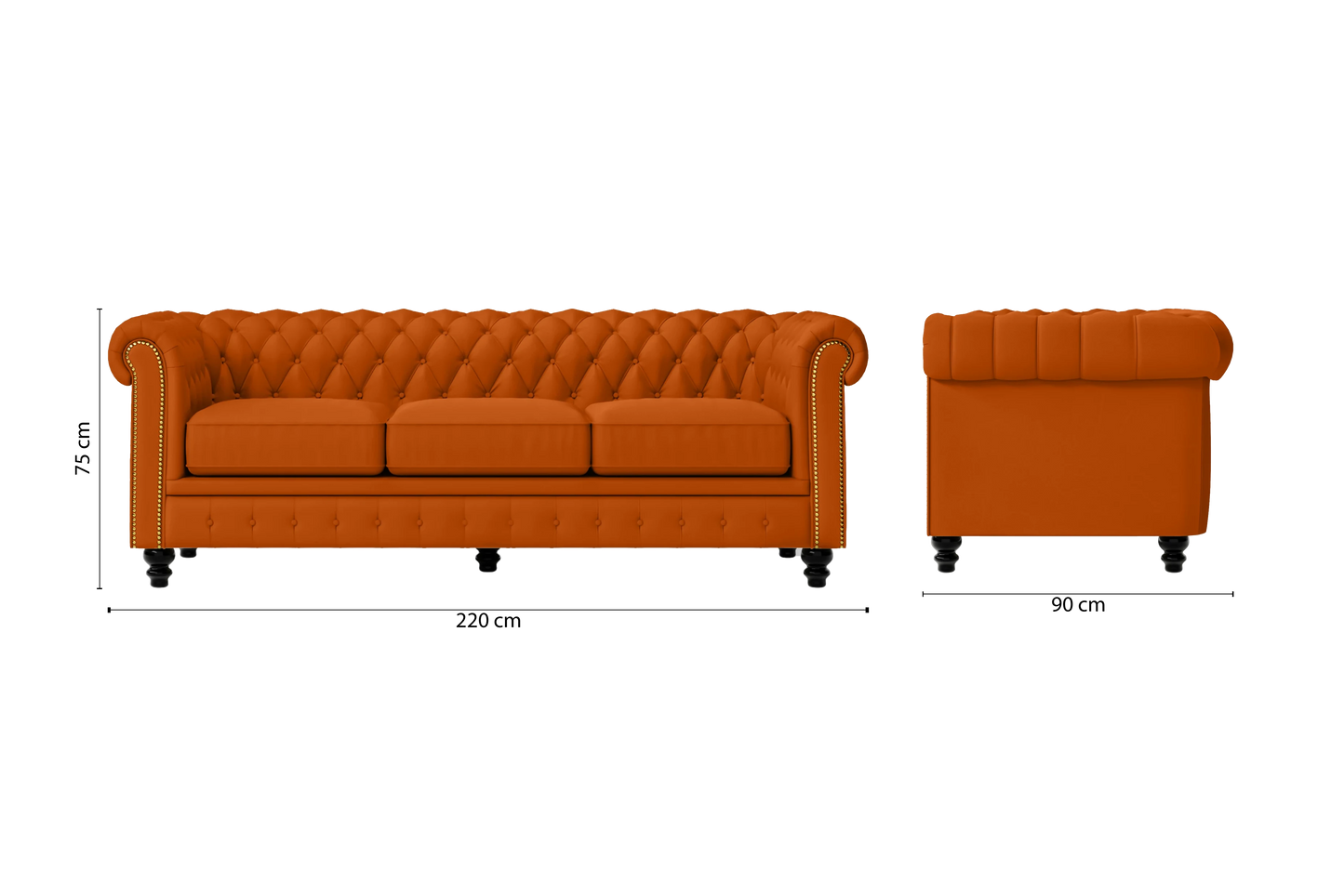 Aversa 3 Seater Sofa Orange Leather