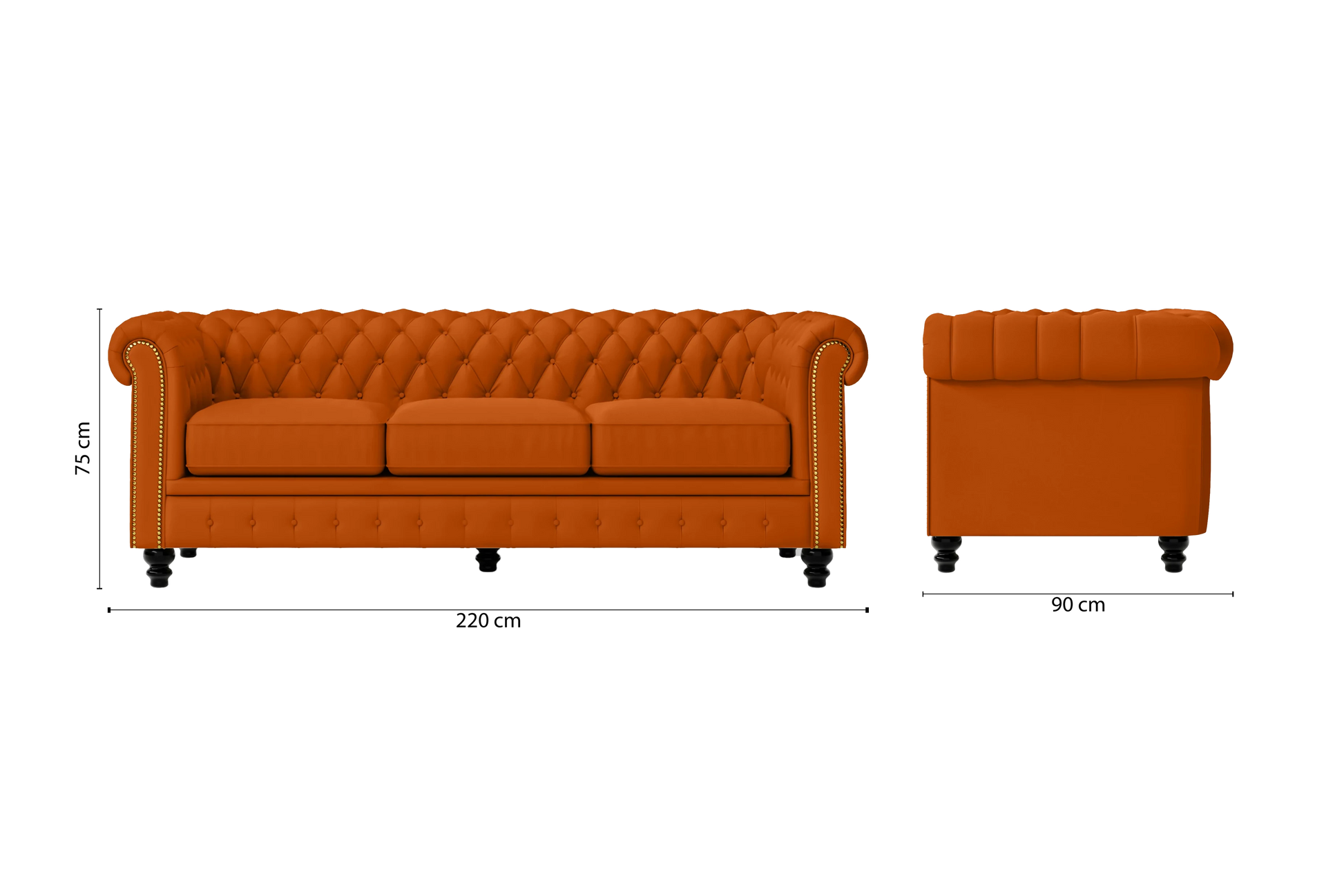 Aversa 3 Seater Sofa Orange Leather