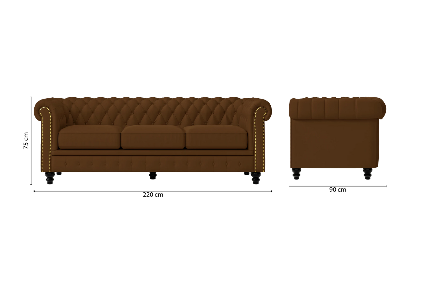 Aversa 3 Seater Sofa Walnut Brown Leather