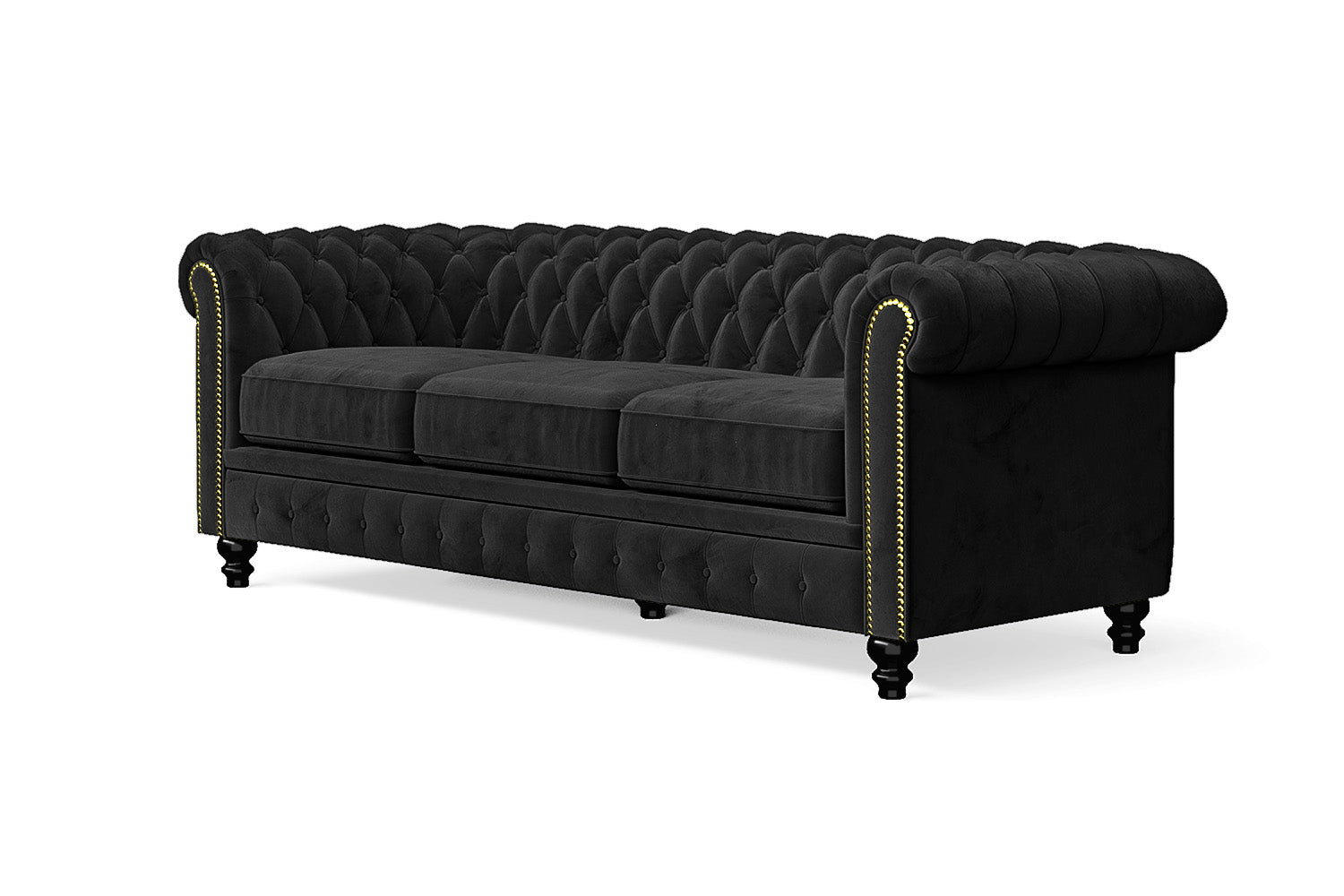 Aversa 3 Seater Sofa Black Velvet