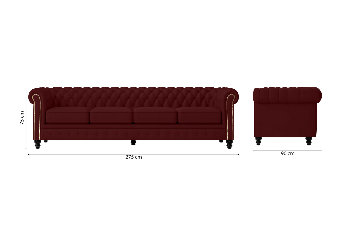 Aversa 4 Seater Sofa Red Leather