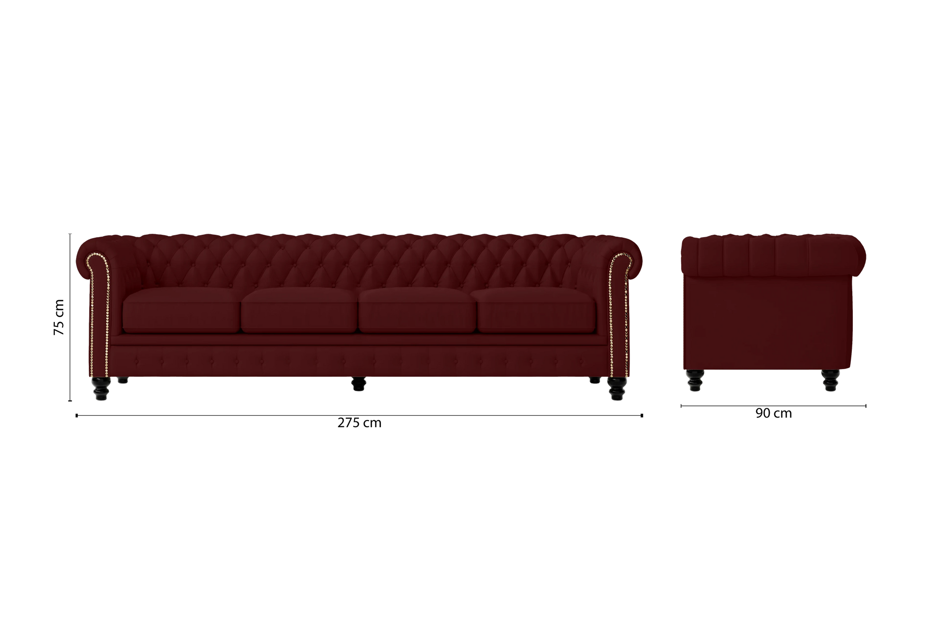 Aversa 4 Seater Sofa Red Leather