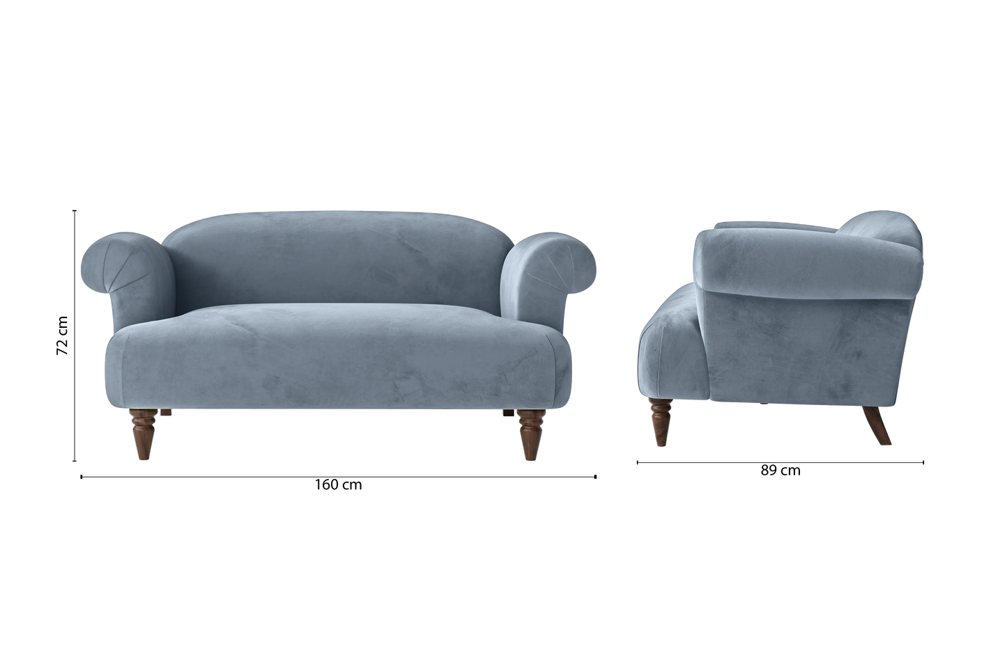 Barberton 2 Seater Sofa Baby Blue Velvet