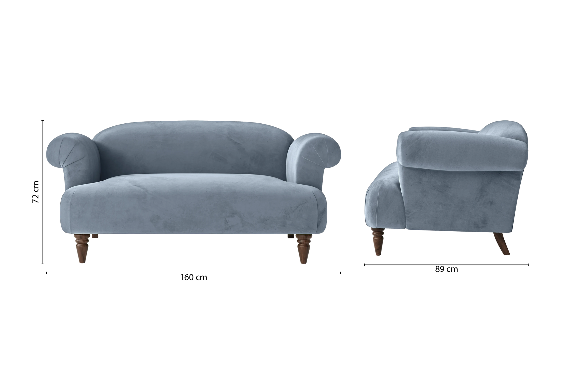 Barberton 2 Seater Sofa Baby Blue Velvet