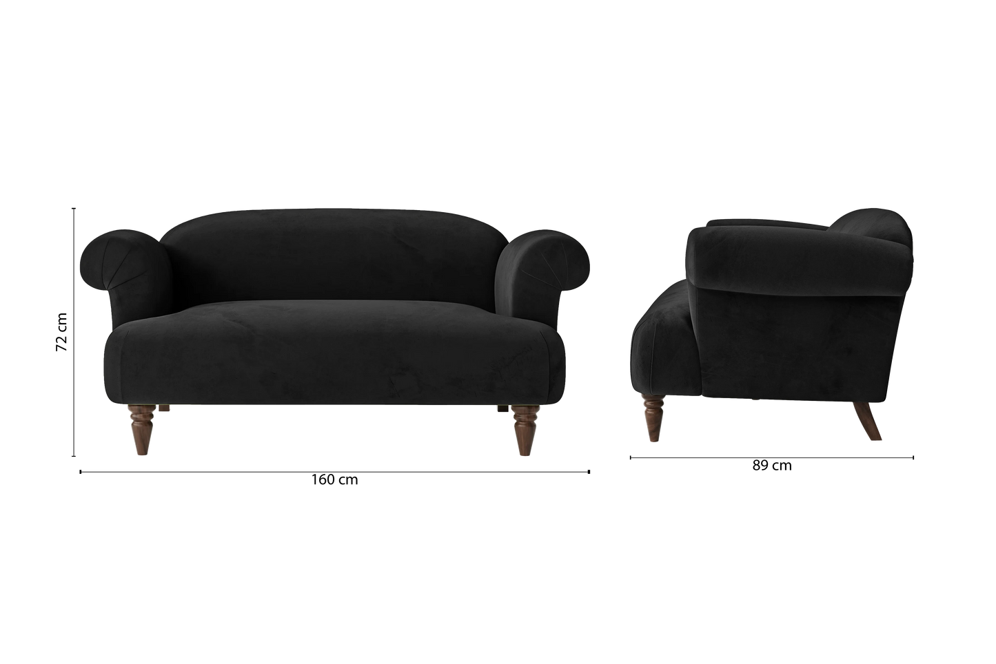 Barberton 2 Seater Sofa Black Velvet