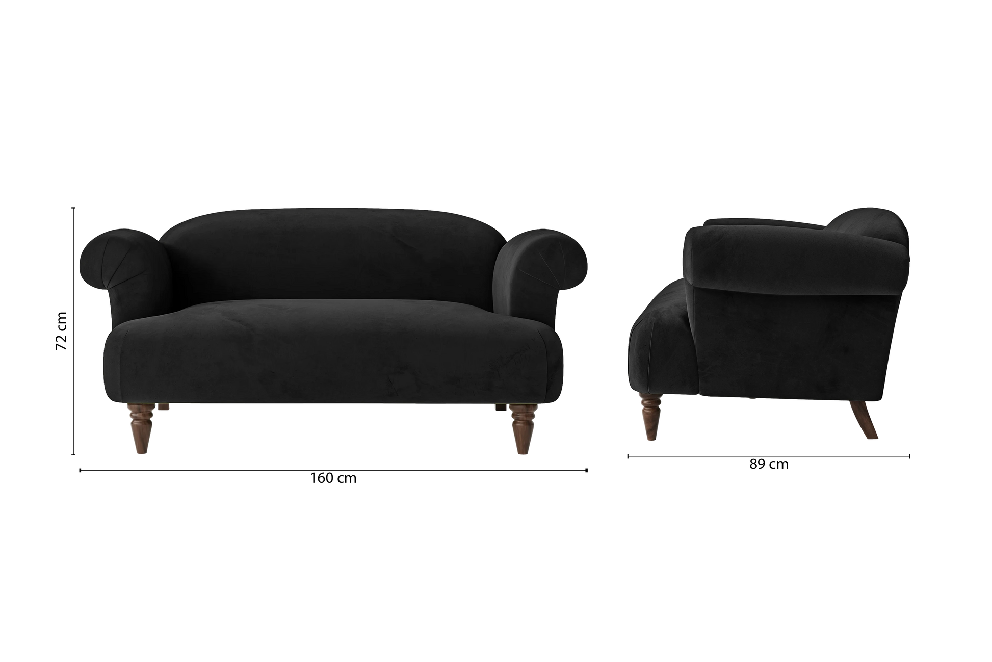 Barberton 2 Seater Sofa Black Velvet