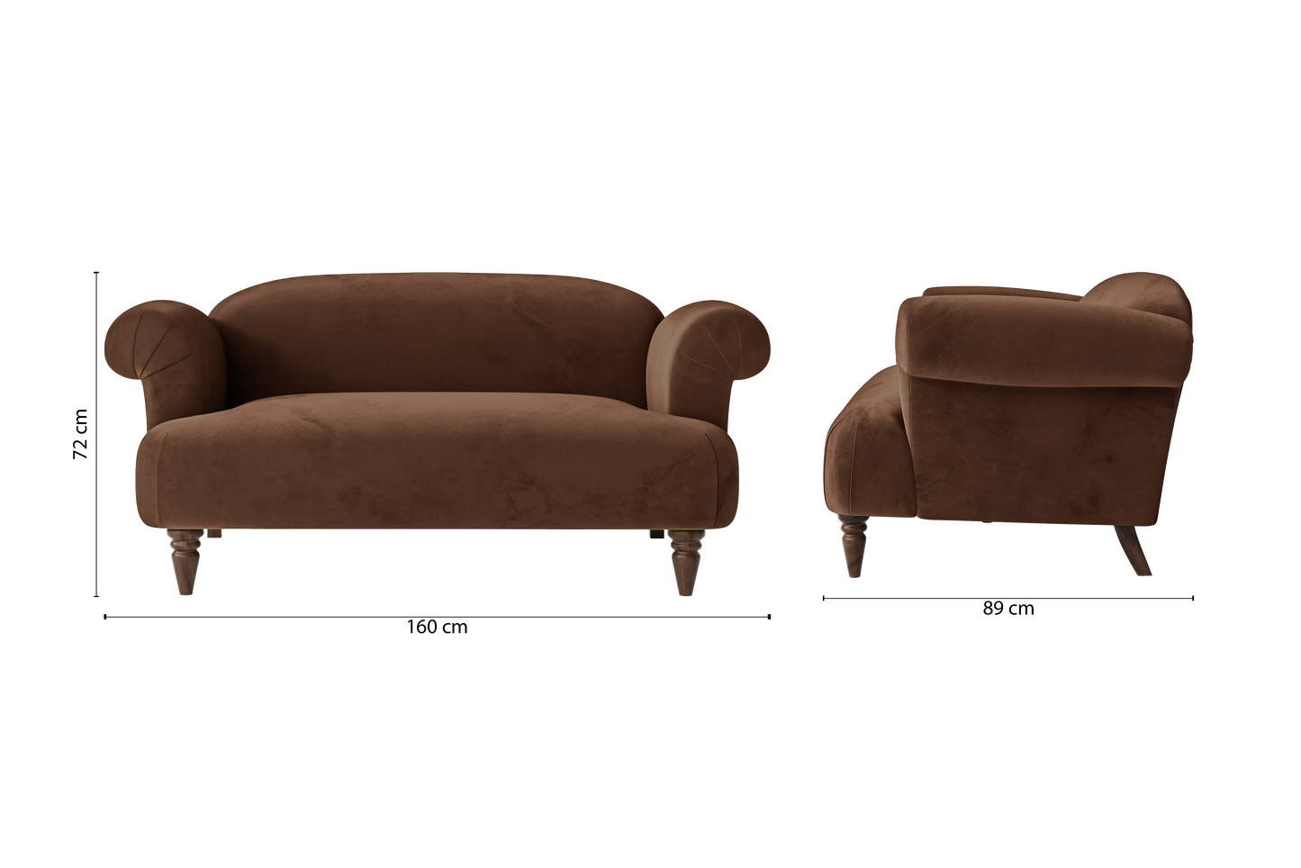 Barberton 2 Seater Sofa Coffee Brown Velvet