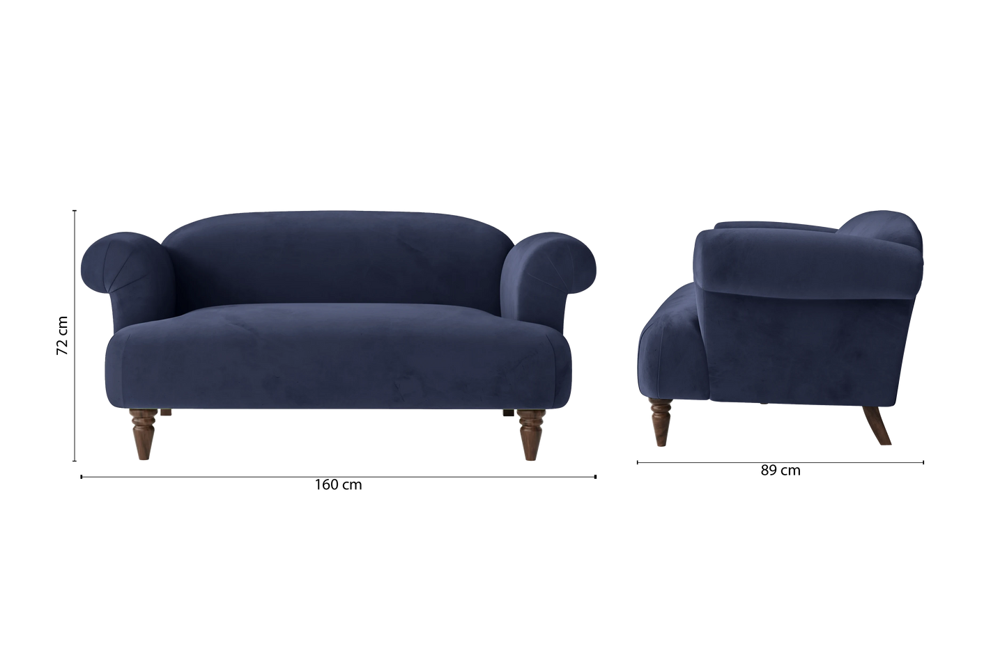 Barberton 2 Seater Sofa Dark Blue Velvet