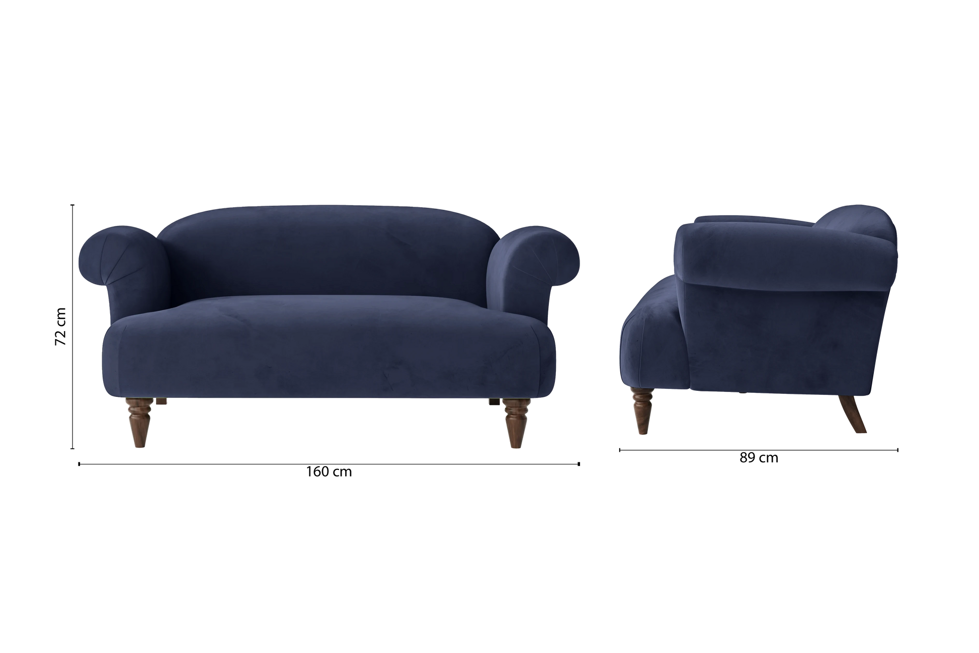 Barberton 2 Seater Sofa Dark Blue Velvet