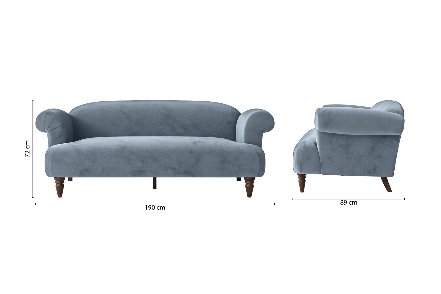 Barberton 3 Seater Sofa Baby Blue Velvet