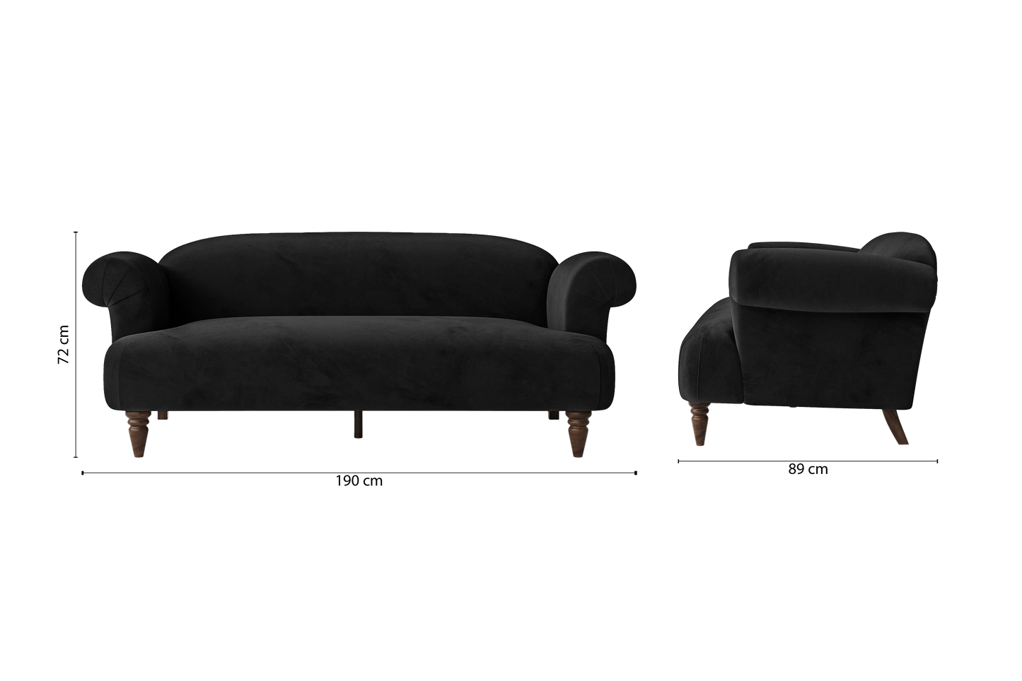 Barberton 3 Seater Sofa Black Velvet