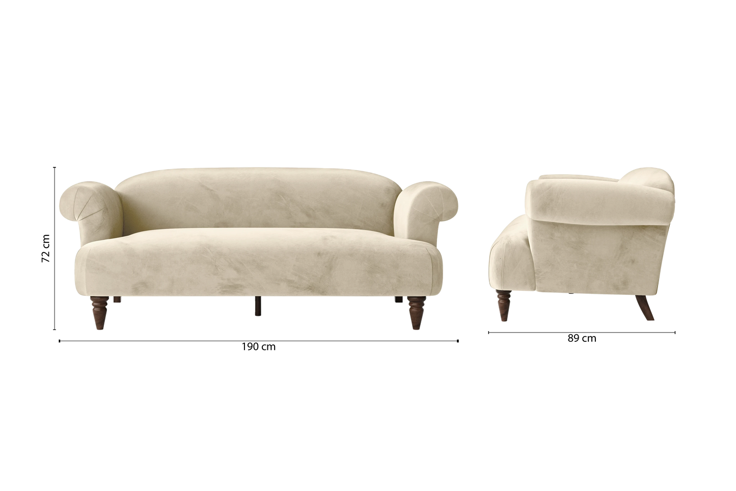 Barberton 3 Seater Sofa Cream Velvet