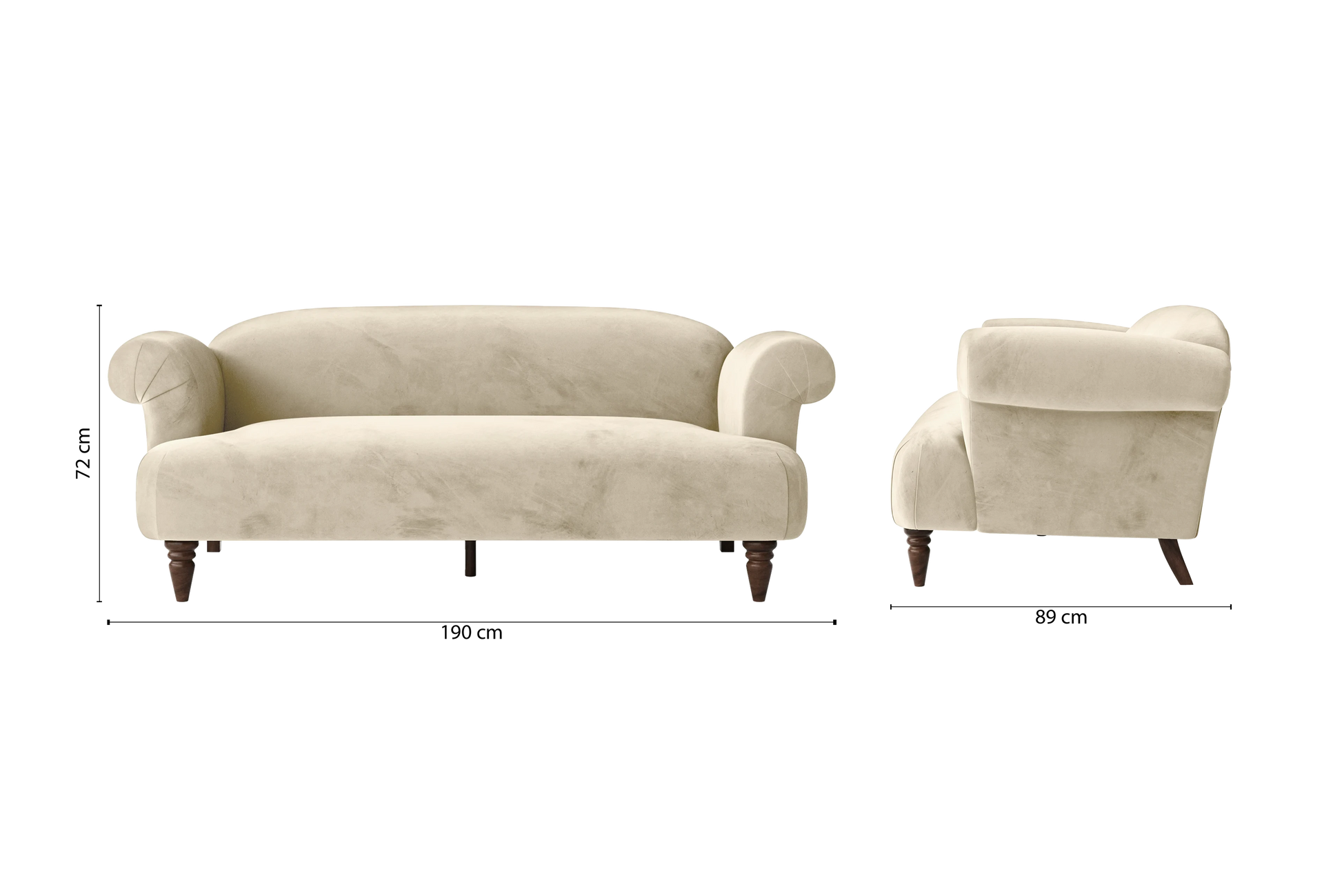 Barberton 3 Seater Sofa Cream Velvet