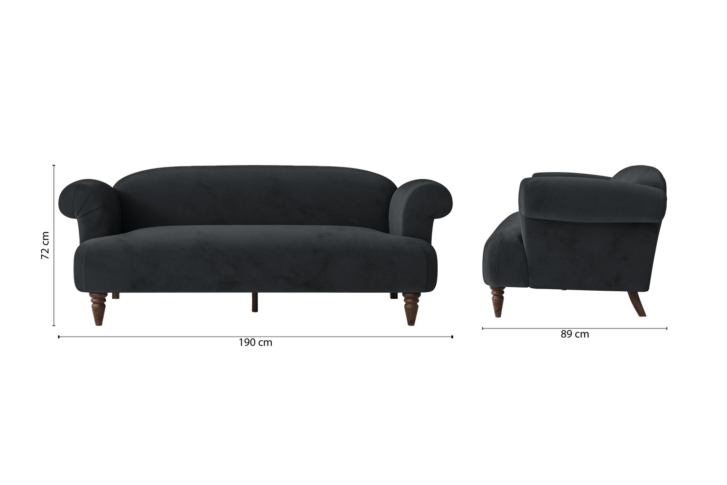 Barberton 3 Seater Sofa Dark Grey Velvet