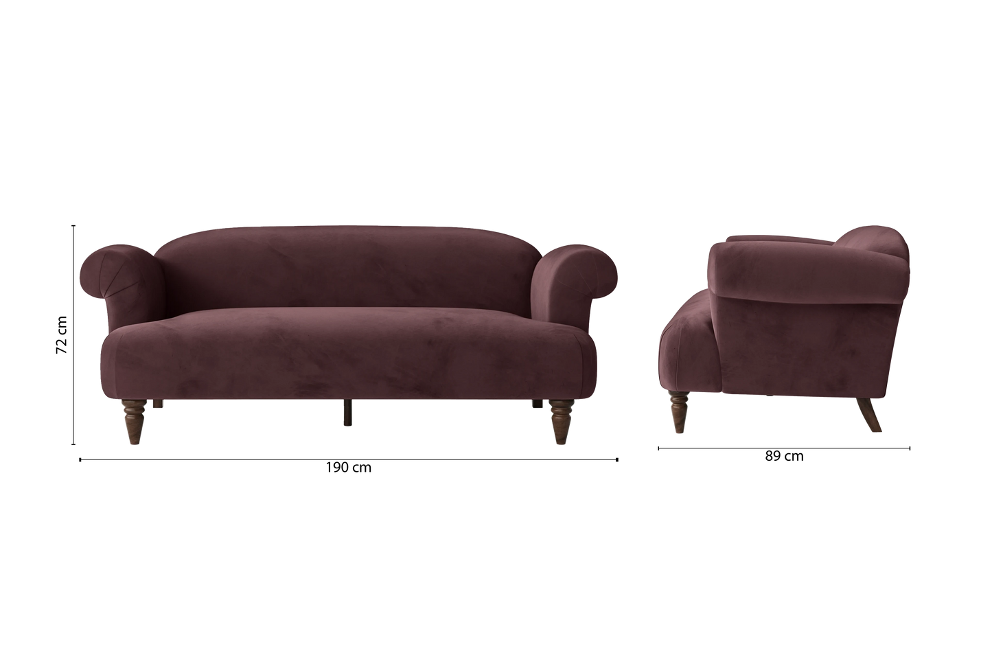 Barberton 3 Seater Sofa Grape Velvet