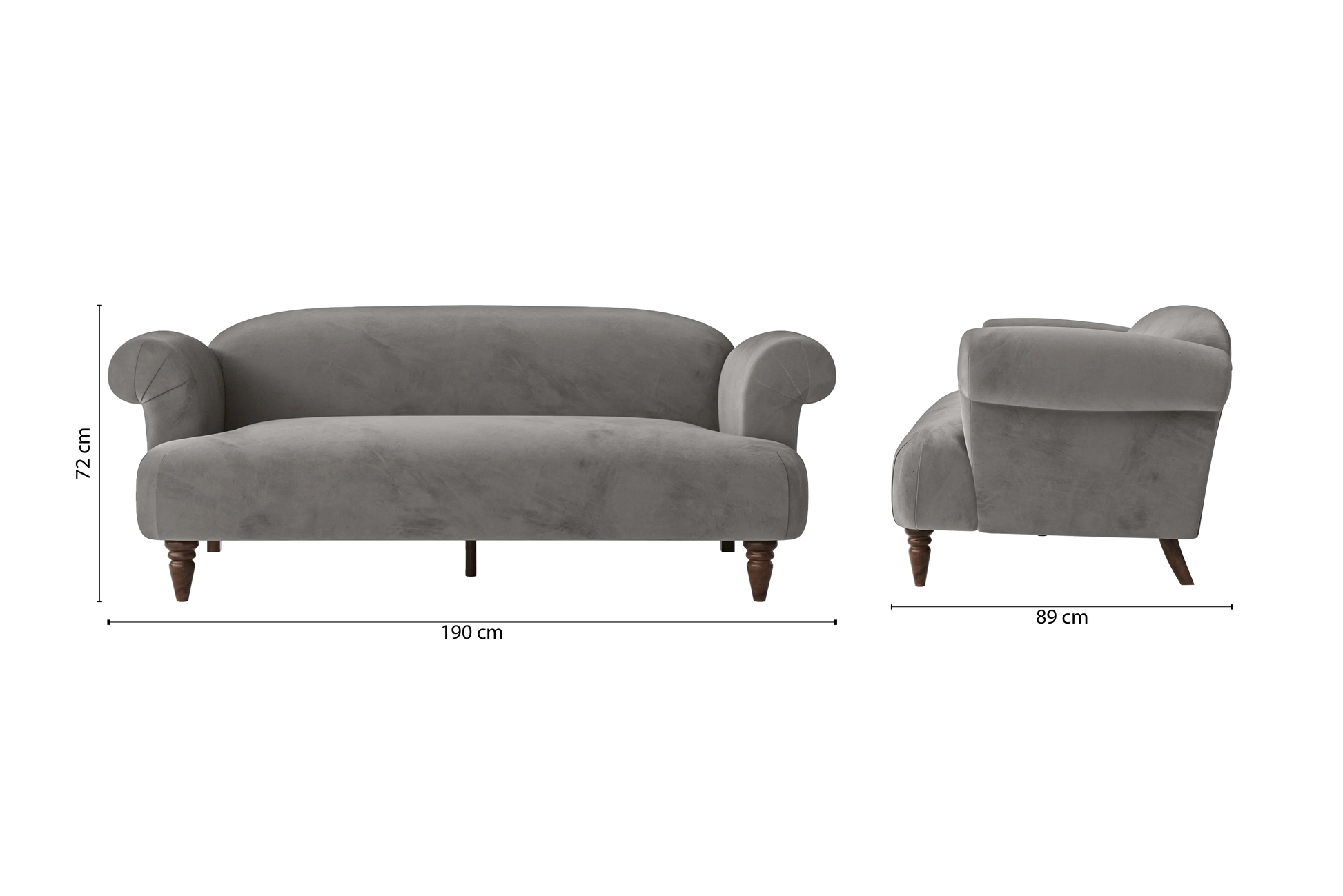 Barberton 3 Seater Sofa Grey Velvet