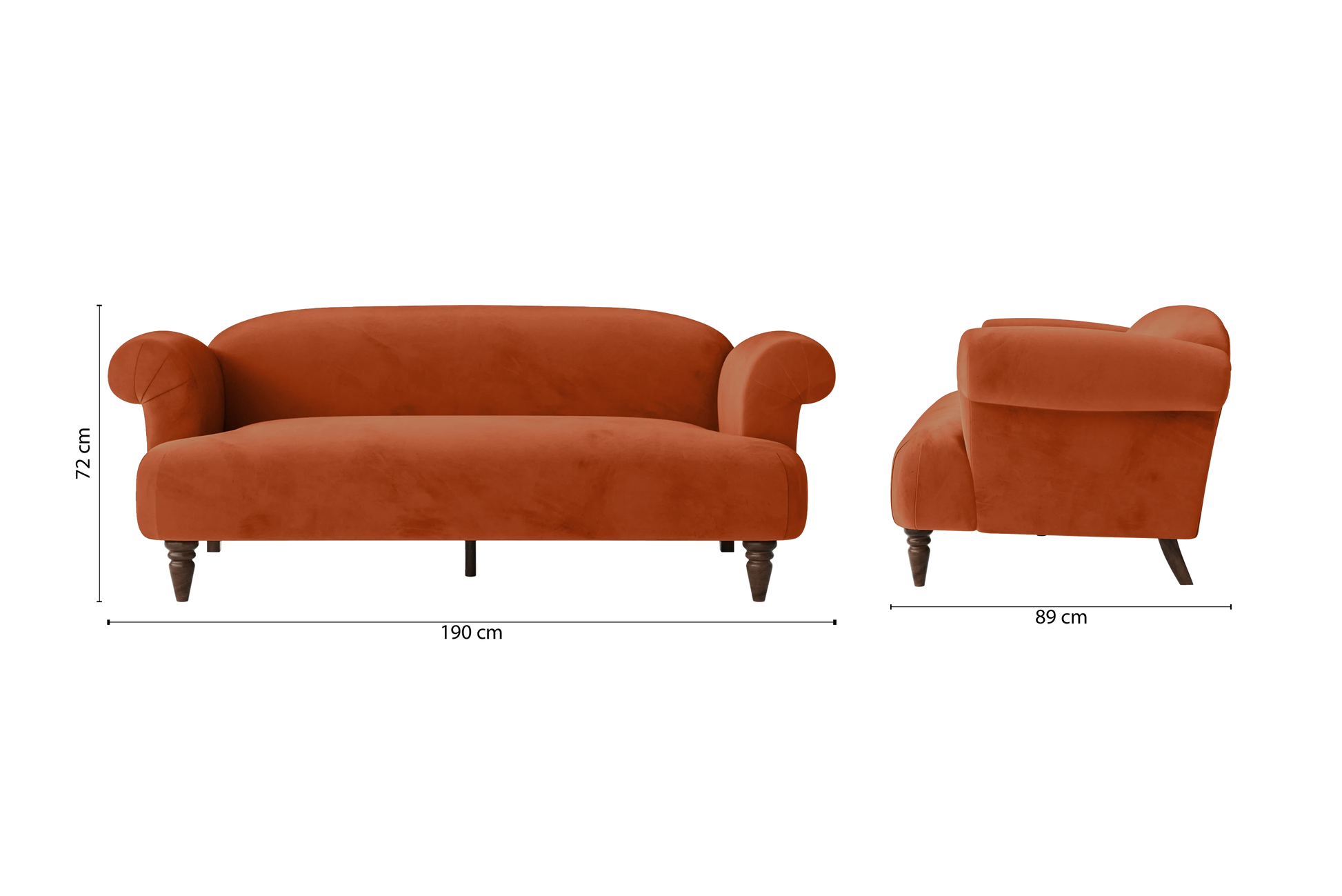 Barberton 3 Seater Sofa Orange Velvet