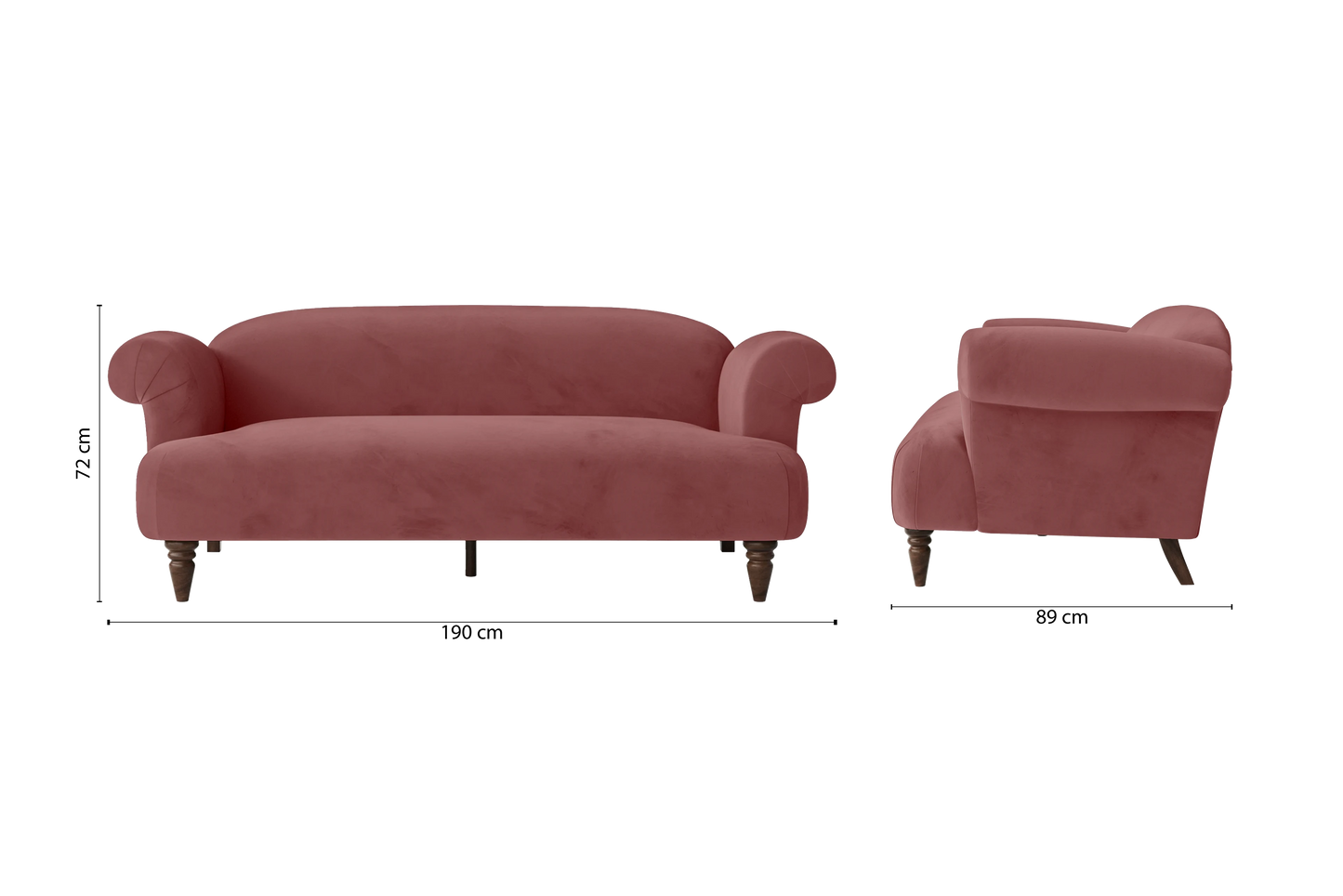 Barberton 3 Seater Sofa Pink Velvet