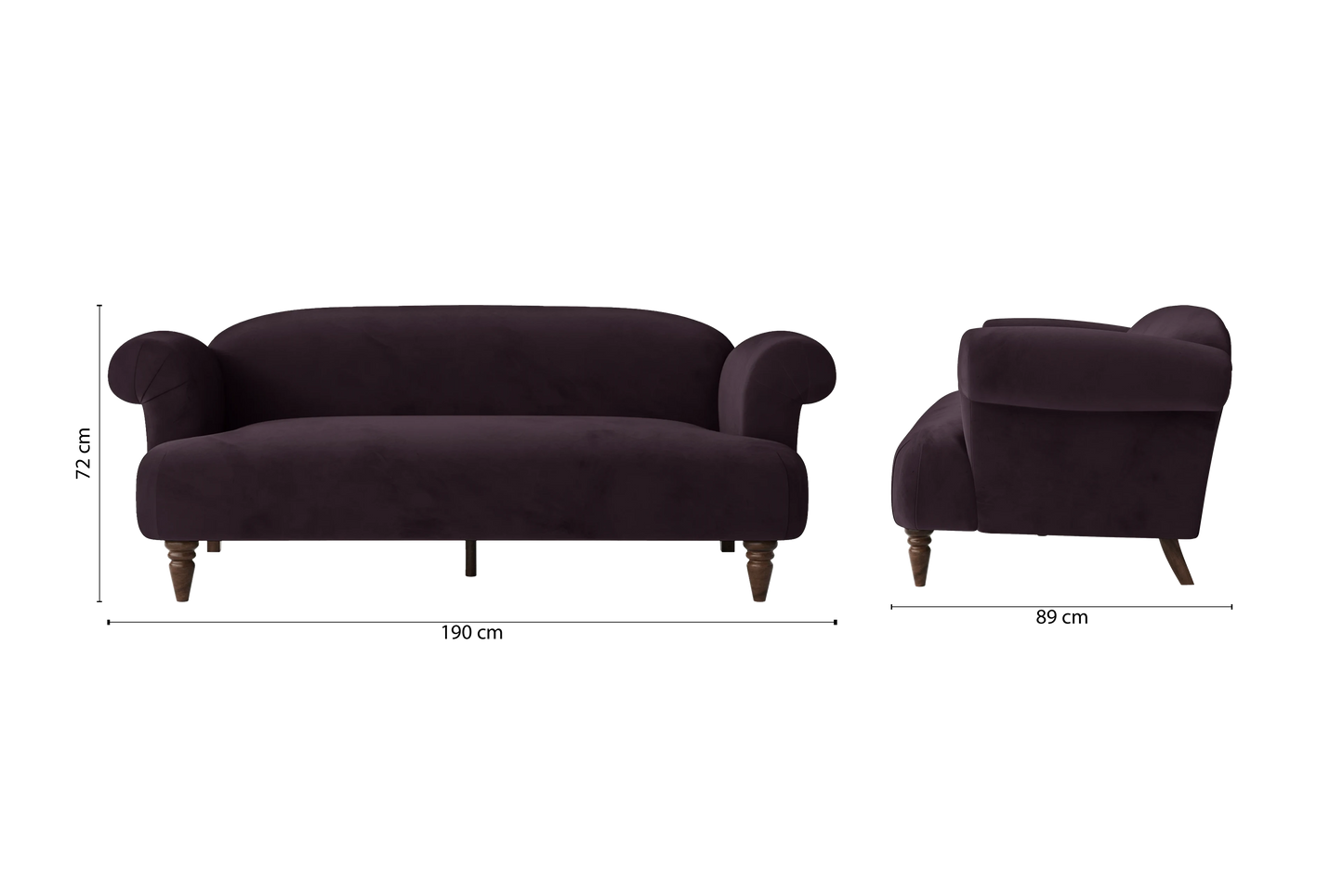 Barberton 3 Seater Sofa Purple Velvet