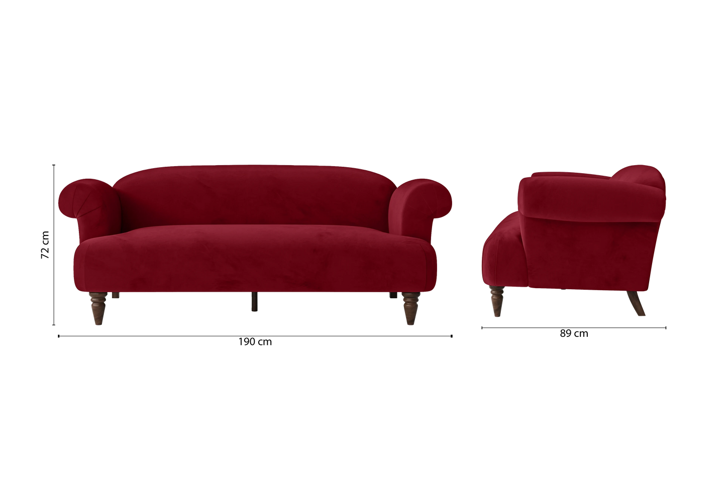 Barberton 3 Seater Sofa Red Velvet