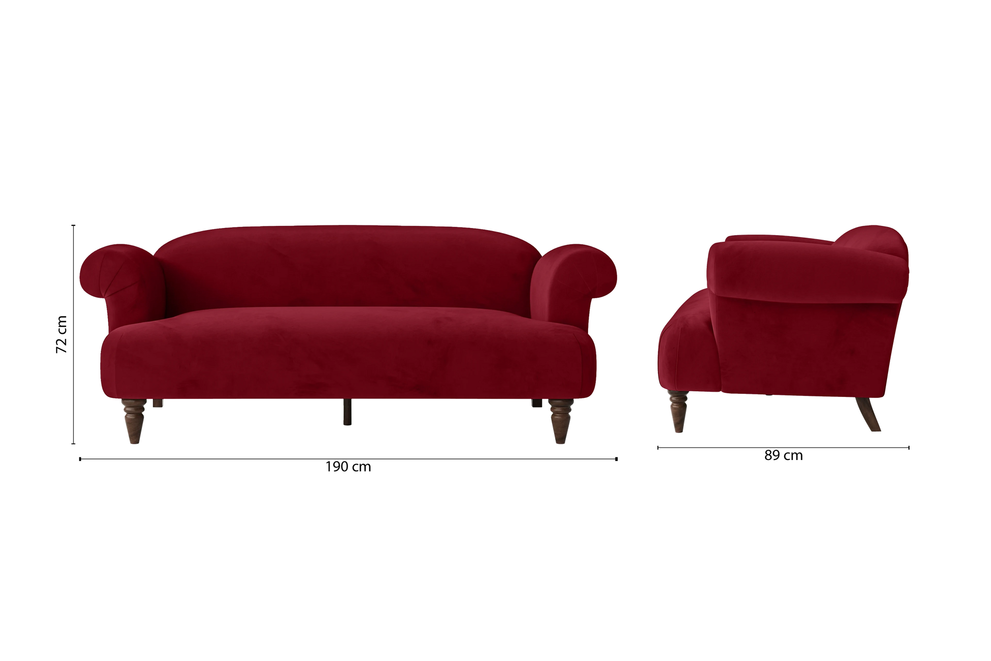 Barberton 3 Seater Sofa Red Velvet