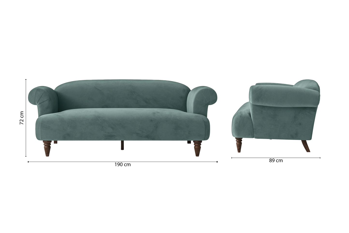 Barberton 3 Seater Sofa Teal Velvet