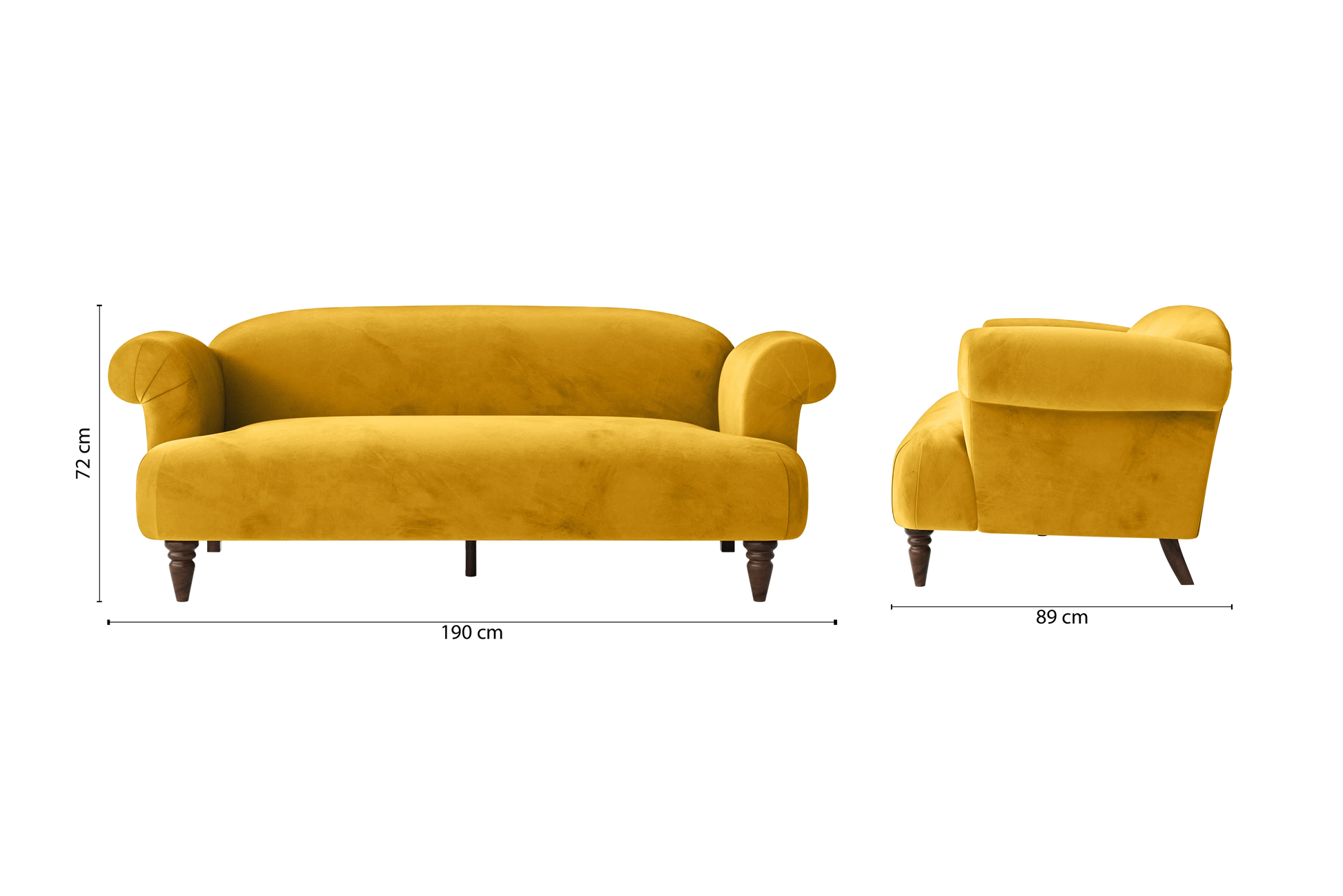 Barberton 3 Seater Sofa Yellow Velvet