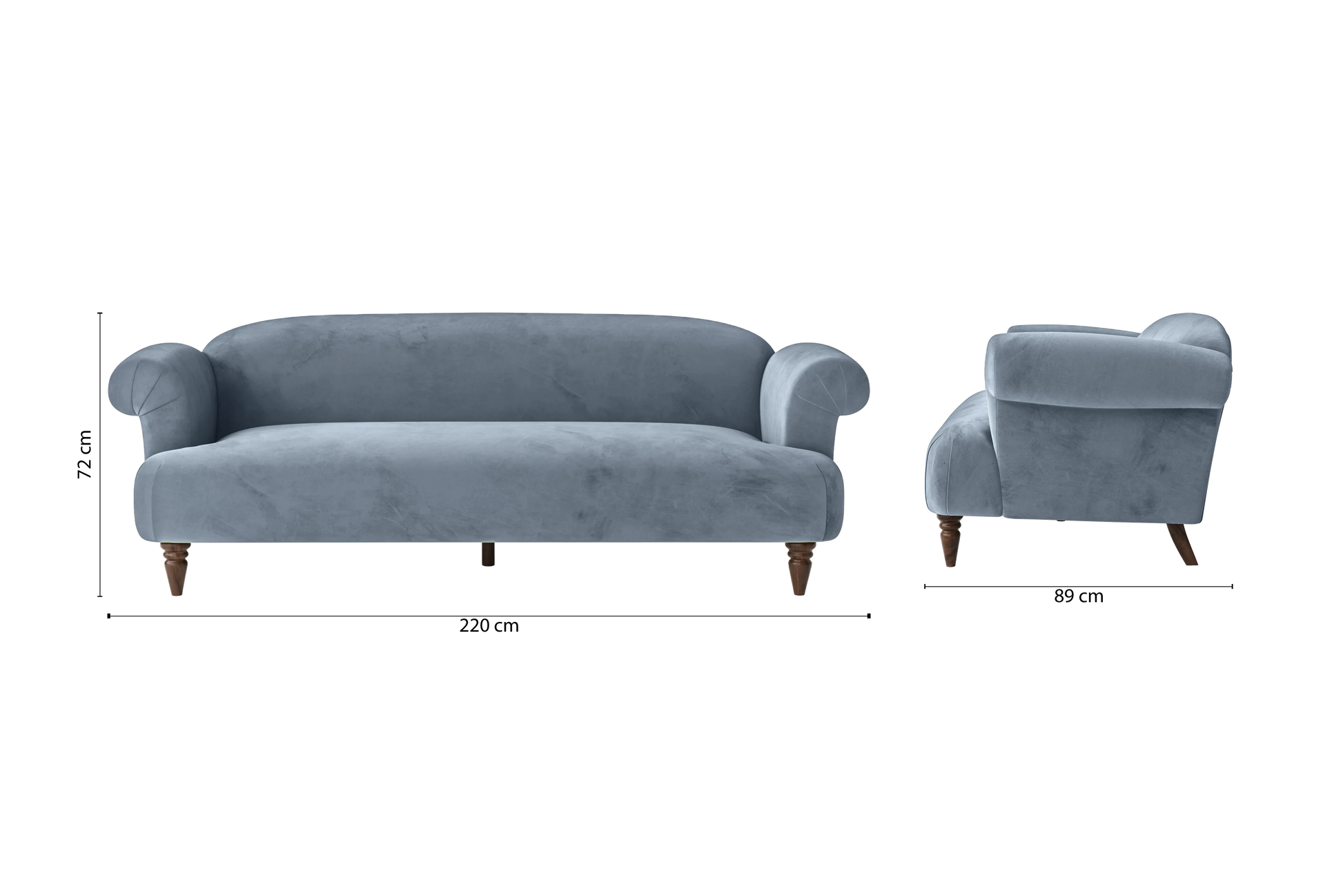 Barberton 4 Seater Sofa Baby Blue Velvet