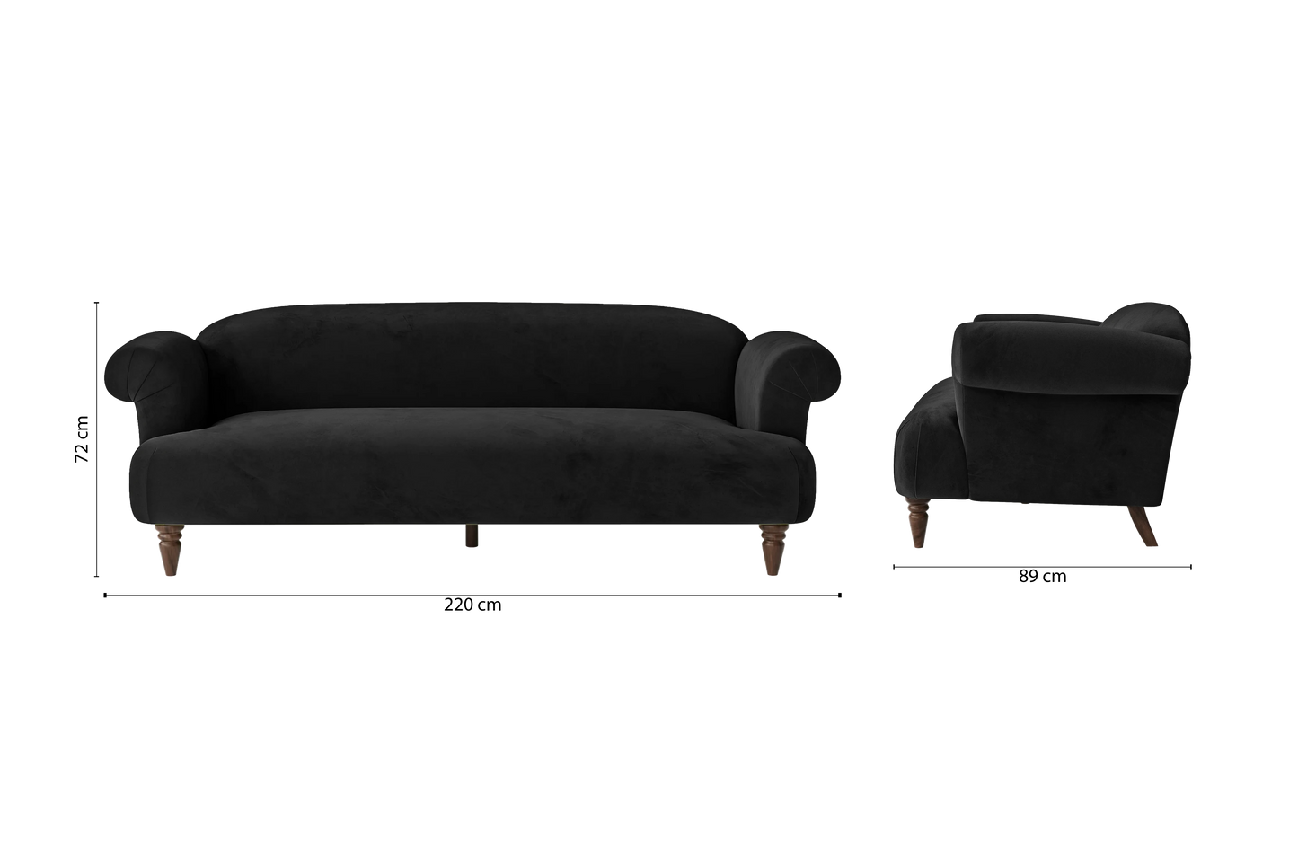 Barberton 4 Seater Sofa Black Velvet