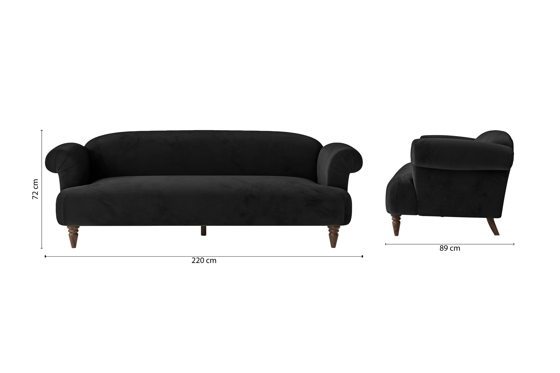 Barberton 4 Seater Sofa Black Velvet