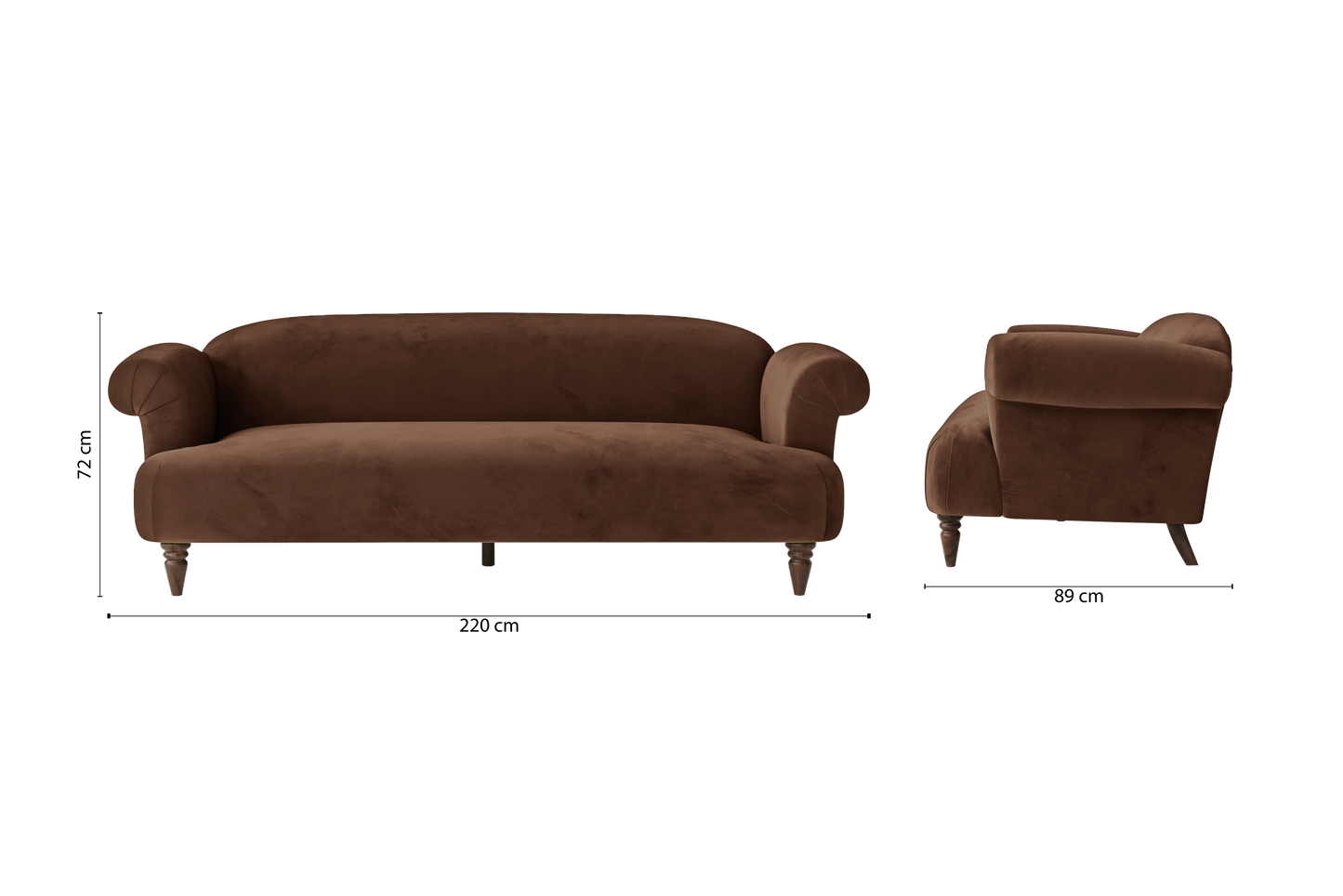 Barberton 4 Seater Sofa Coffee Brown Velvet