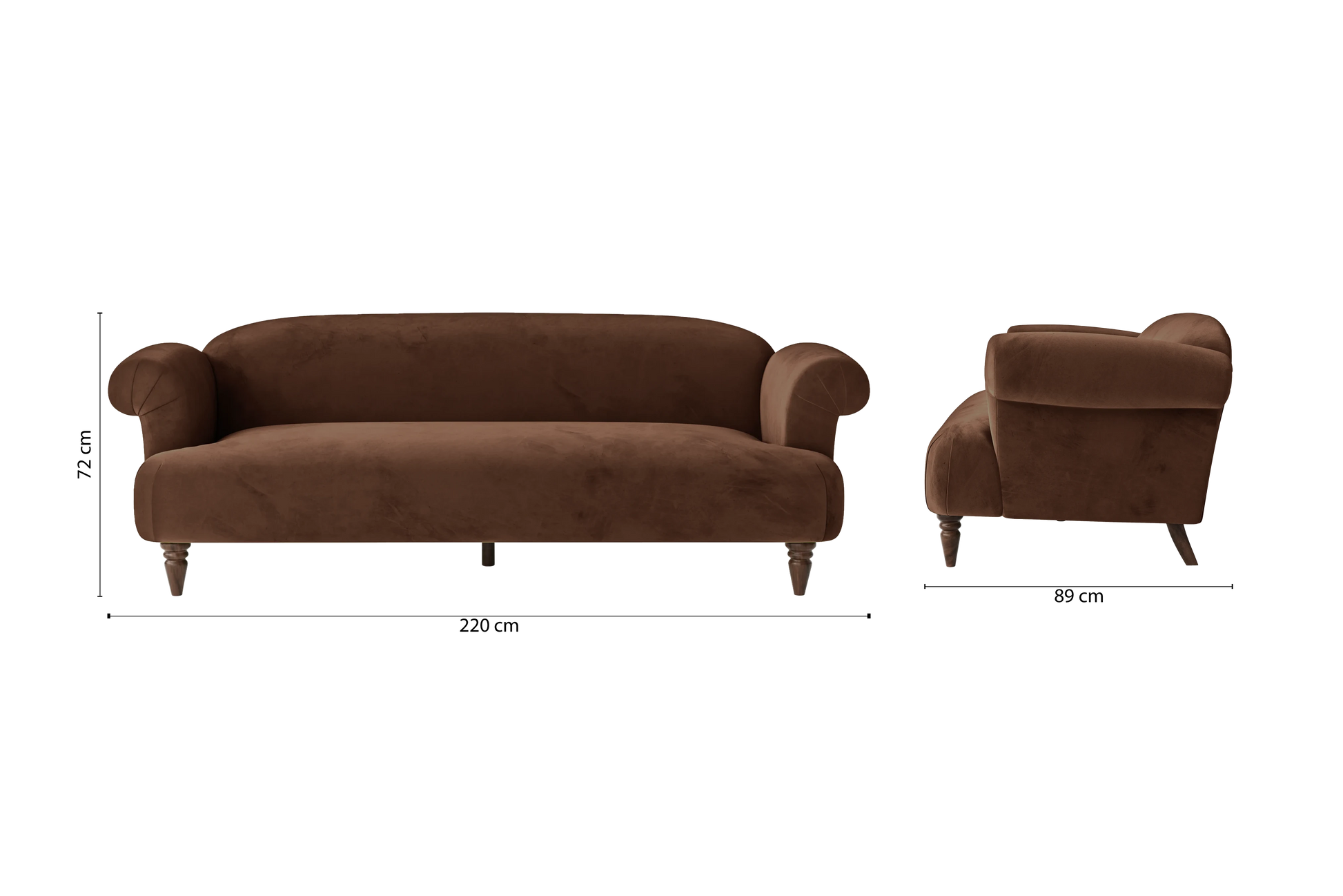 Barberton 4 Seater Sofa Coffee Brown Velvet