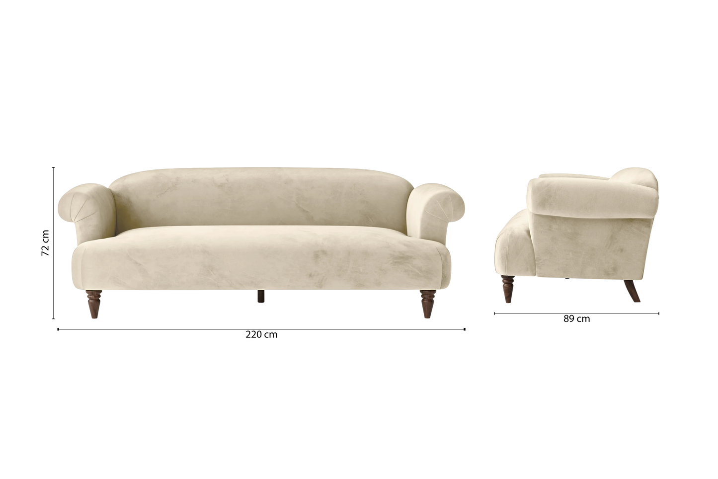 Barberton 4 Seater Sofa Cream Velvet