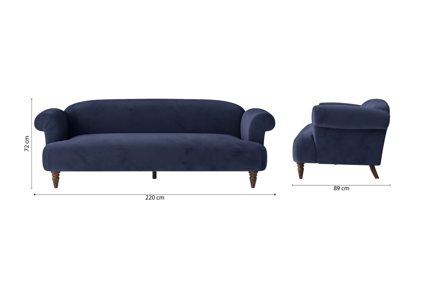 Barberton 4 Seater Sofa Dark Blue Velvet