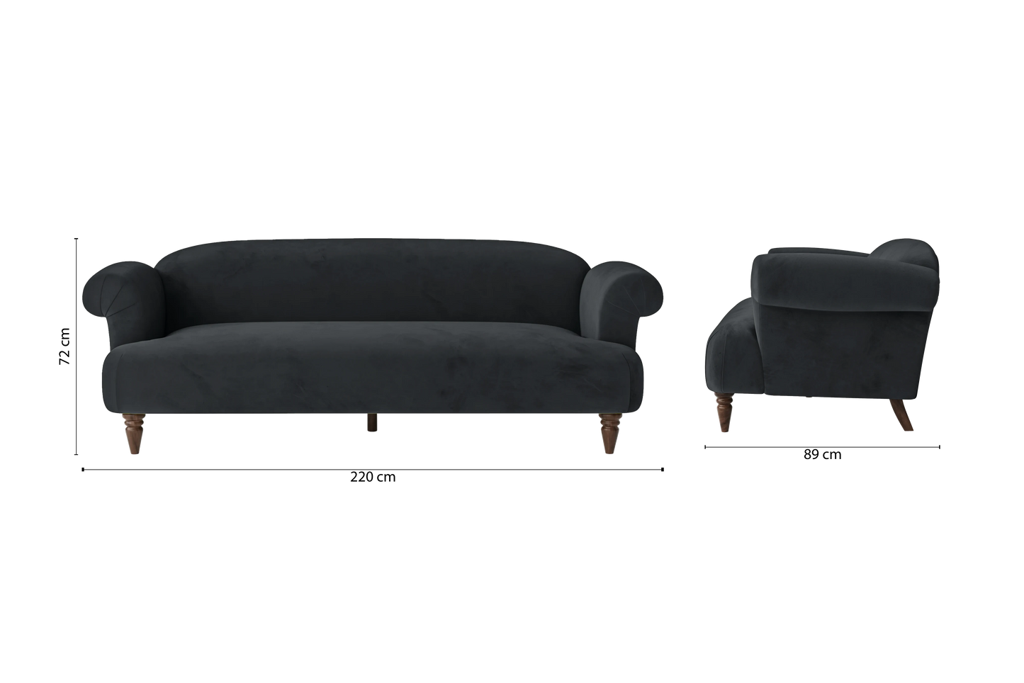 Barberton 4 Seater Sofa Dark Grey Velvet