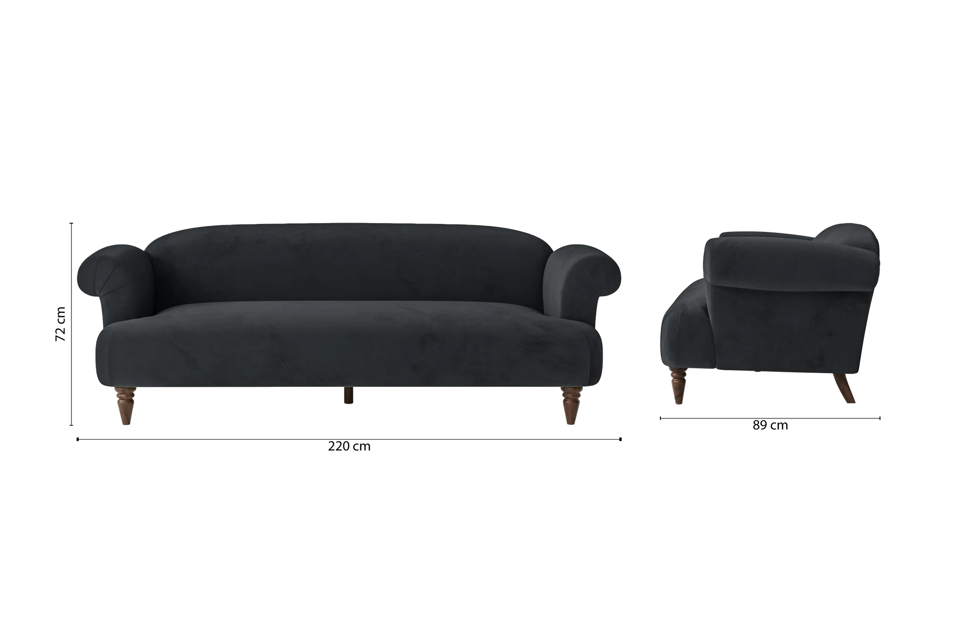 Barberton 4 Seater Sofa Dark Grey Velvet