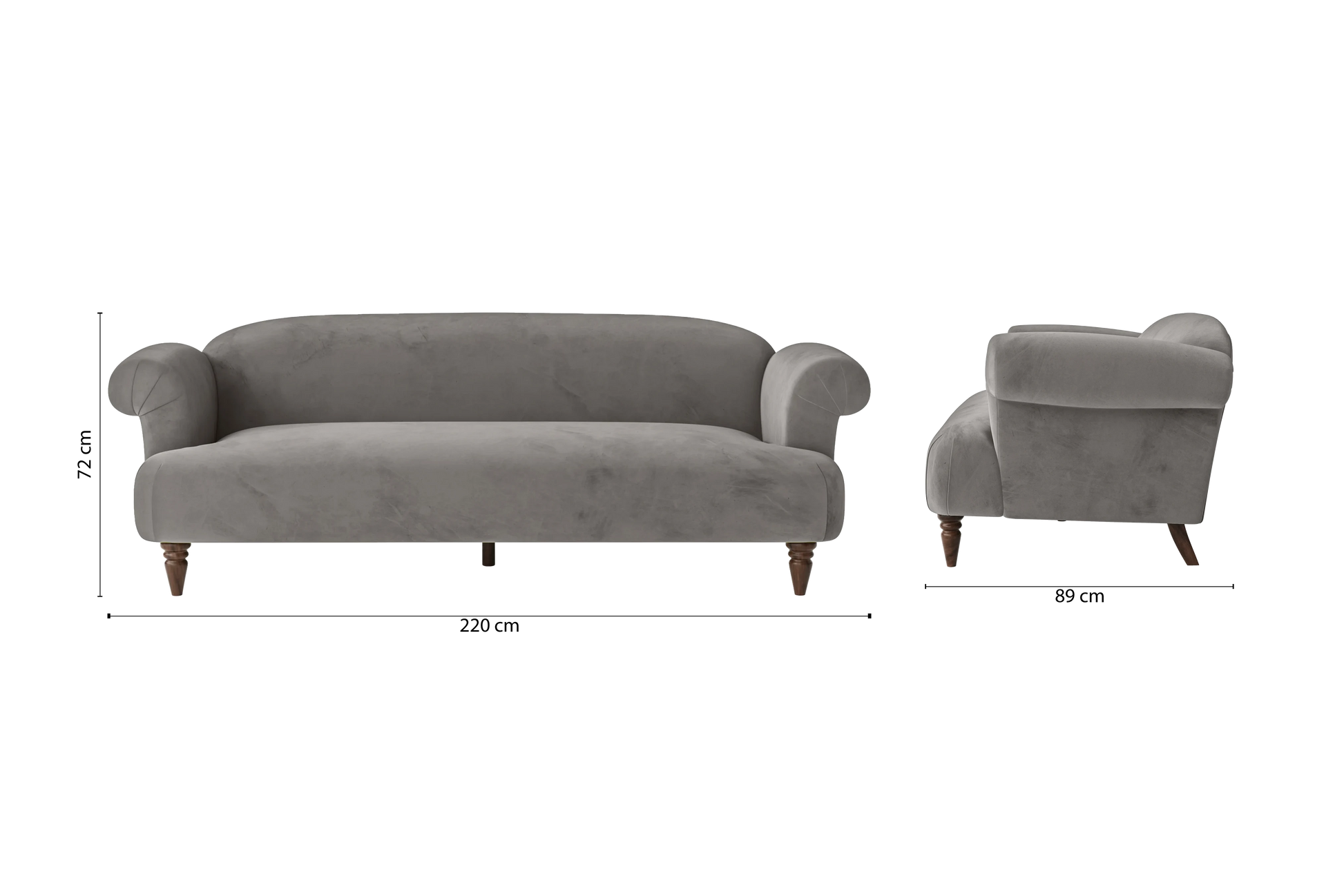 Barberton 4 Seater Sofa Grey Velvet