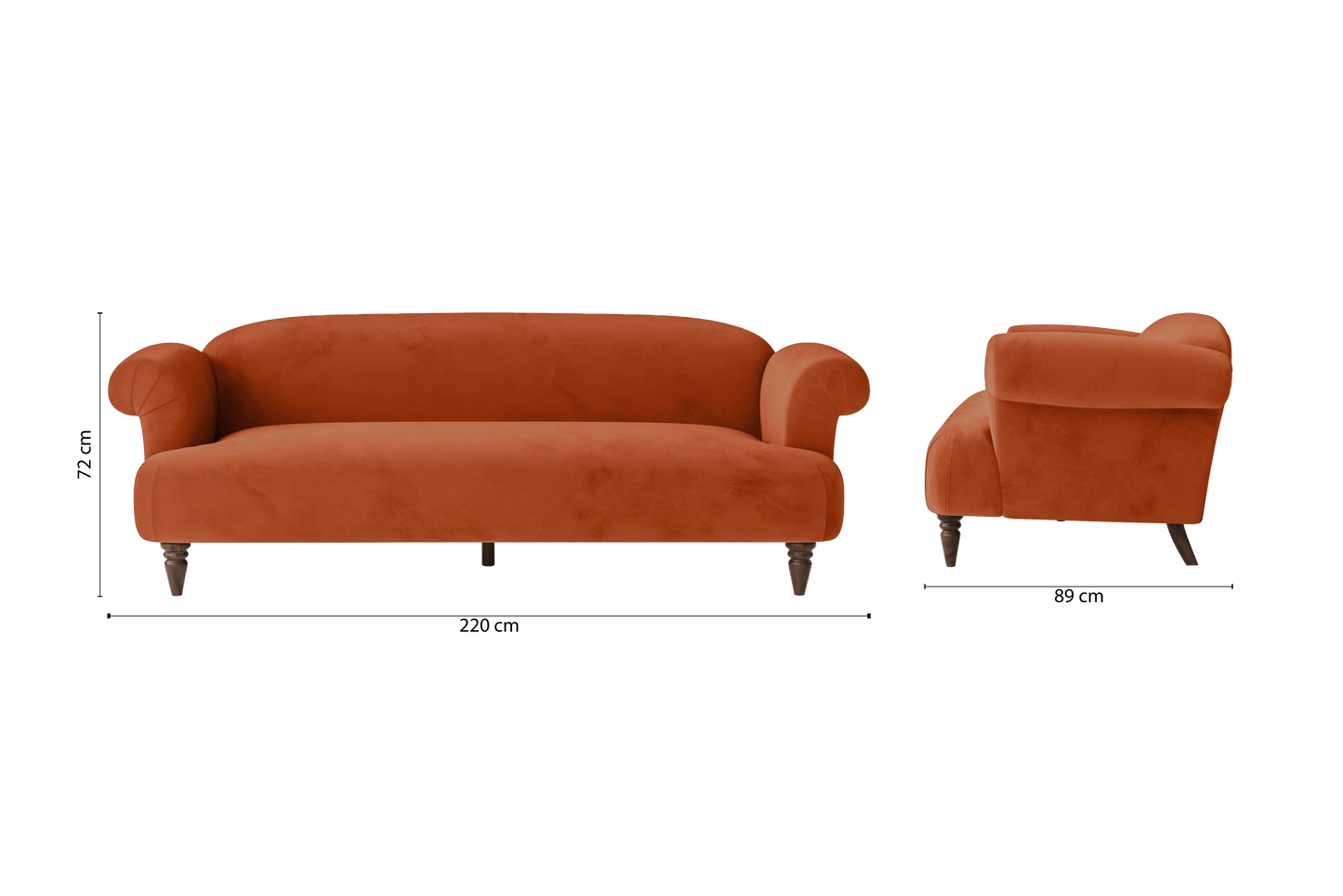 Barberton 4 Seater Sofa Orange Velvet